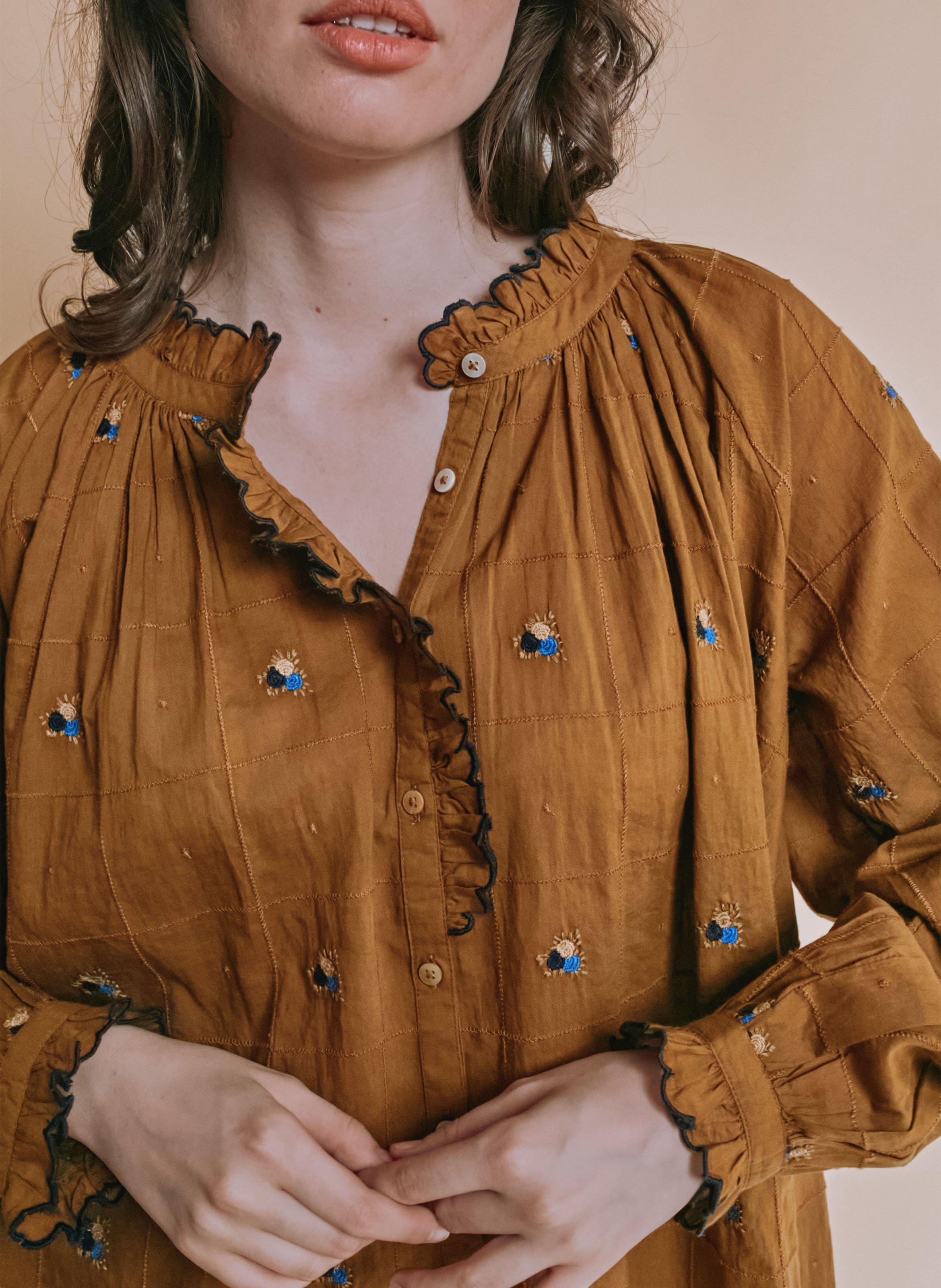 Baumwollbluse mit Rundhalskragen EMILE ET IDA Grun