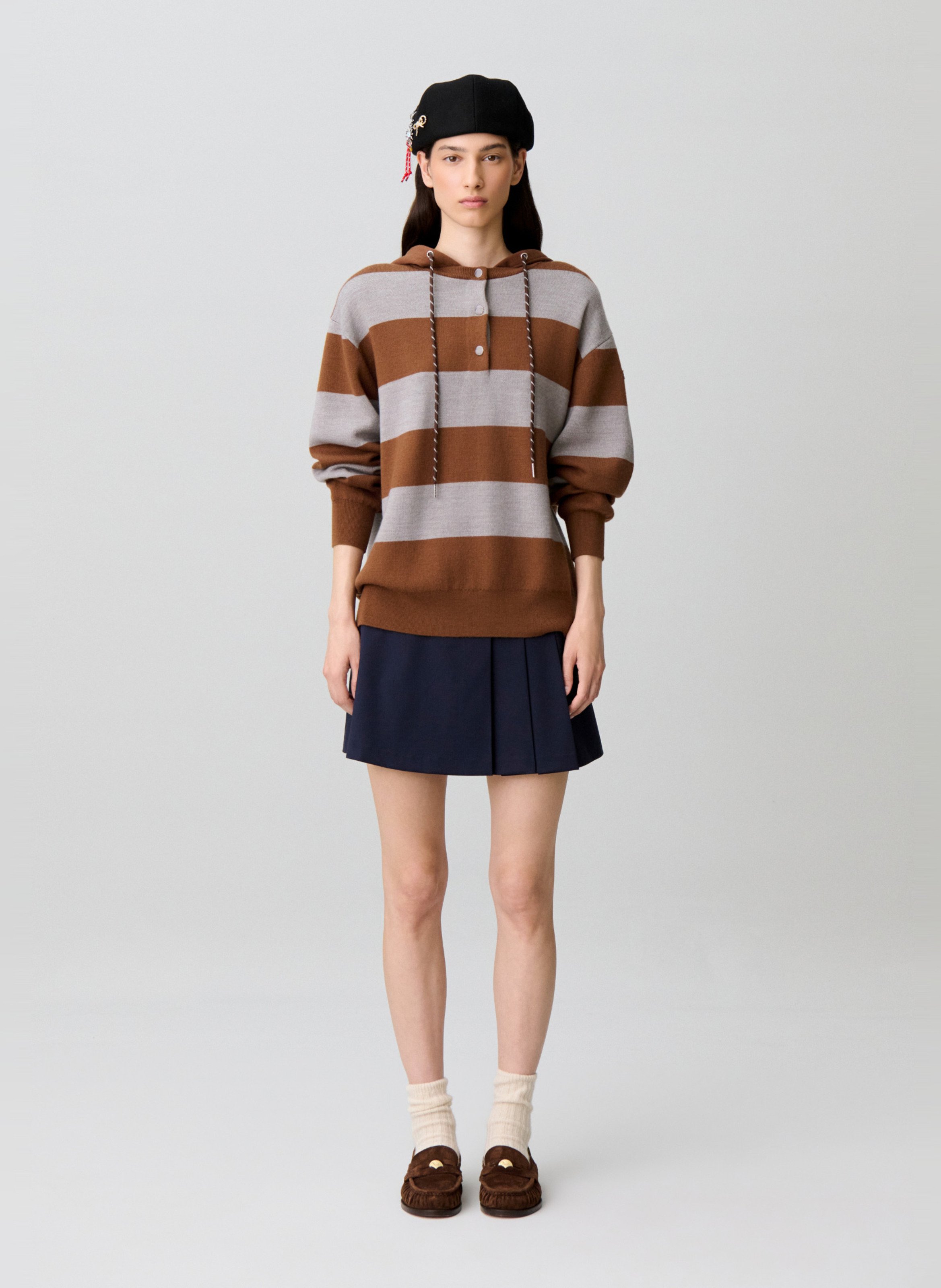 Sweat droit à rayures à capuche en laine mélangée CLAUDIE PIERLOT Multicolore