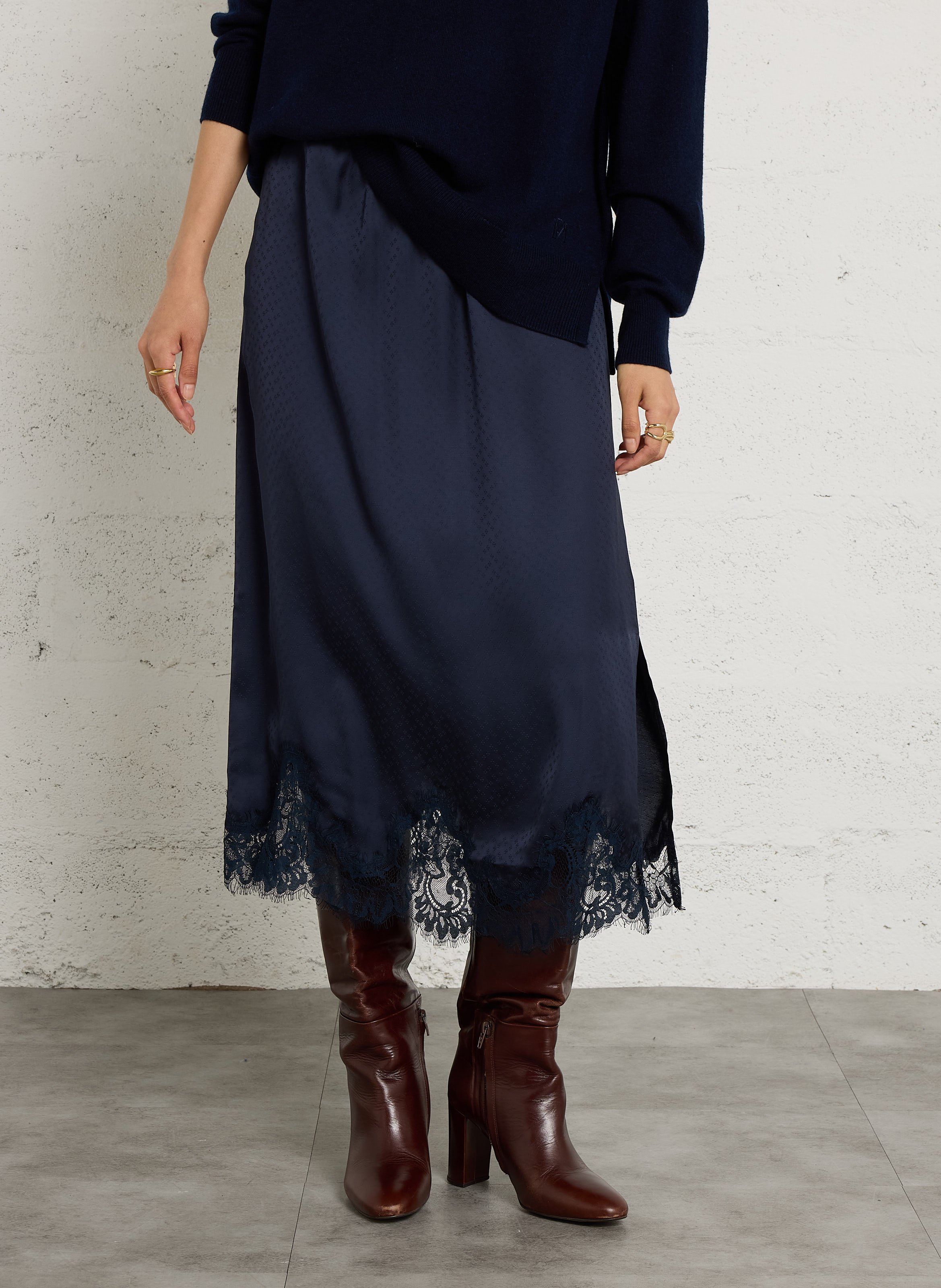 Midi rok met motieven en kanten afwerking PETITE MENDIGOTE