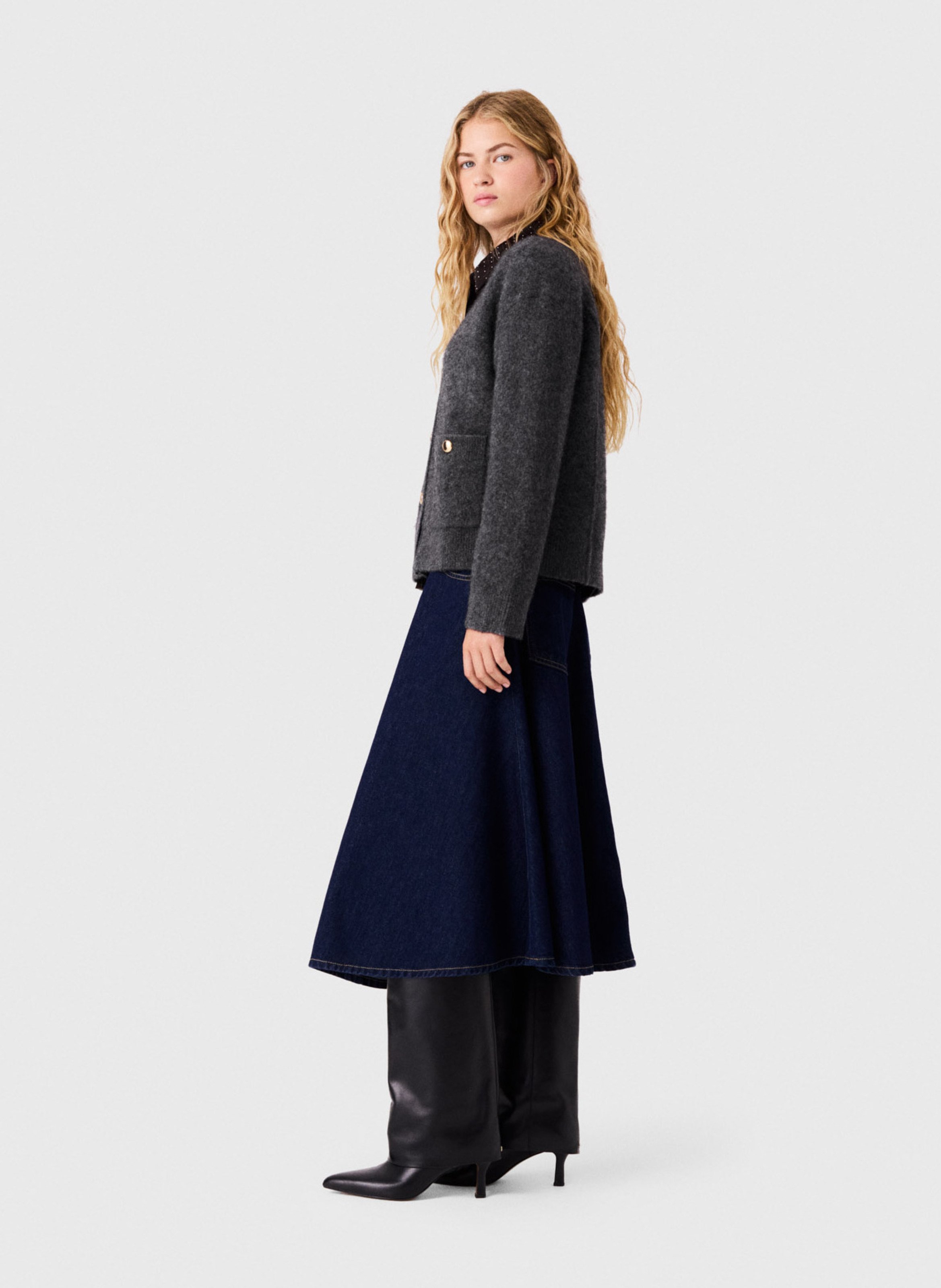 Cardigan with patch pockets in blended wool MAJE Grey
