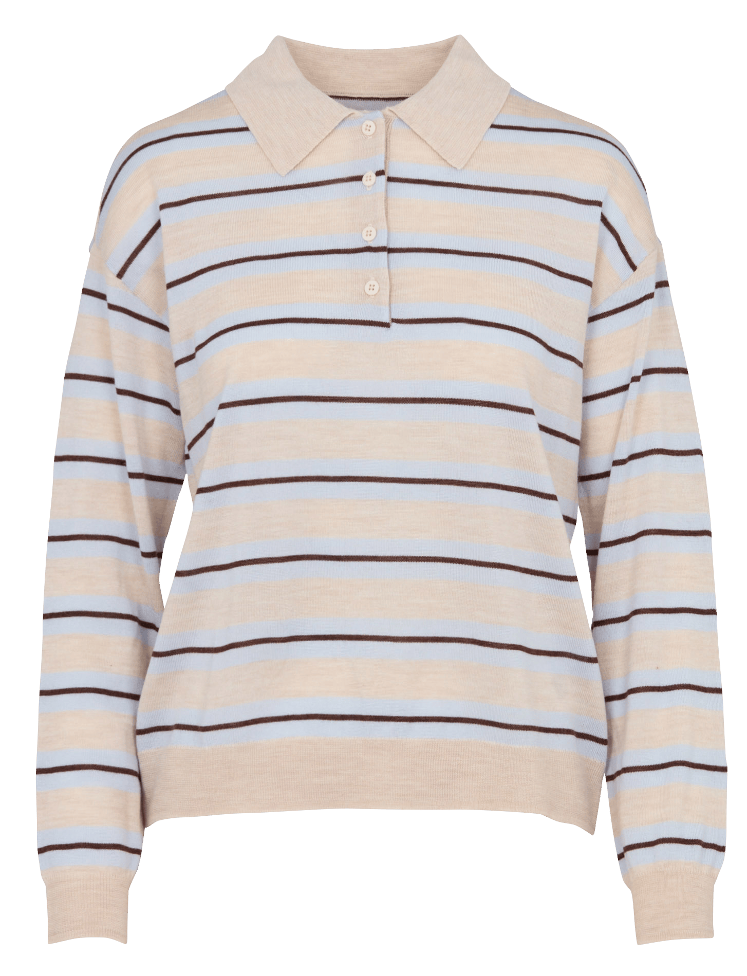 Pull col polo boutonné à rayures en laine SUD EXPRESS Beige