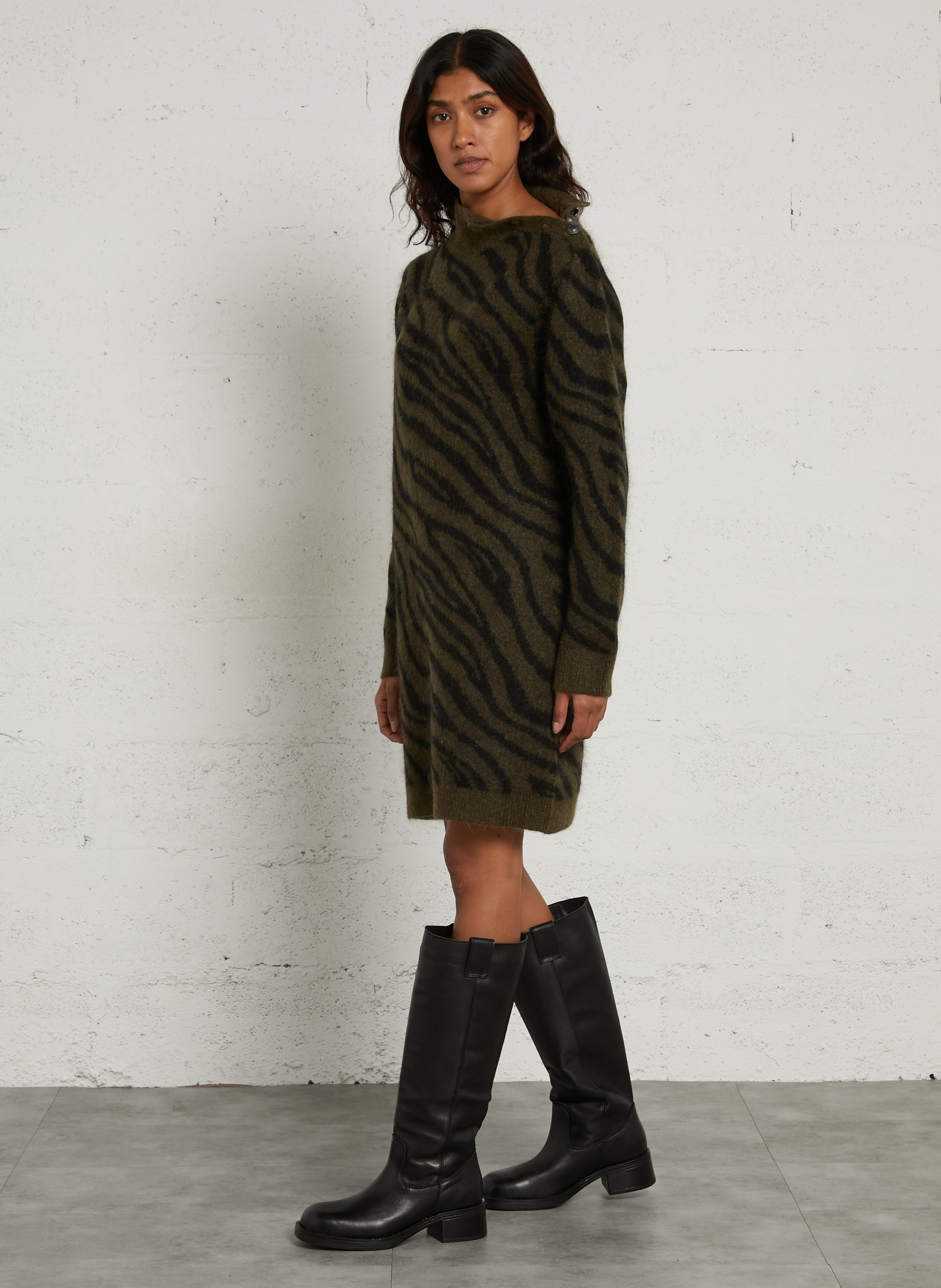 Pulloverkleid mit Stehkragen aus Wollmischung IKKS Khaki