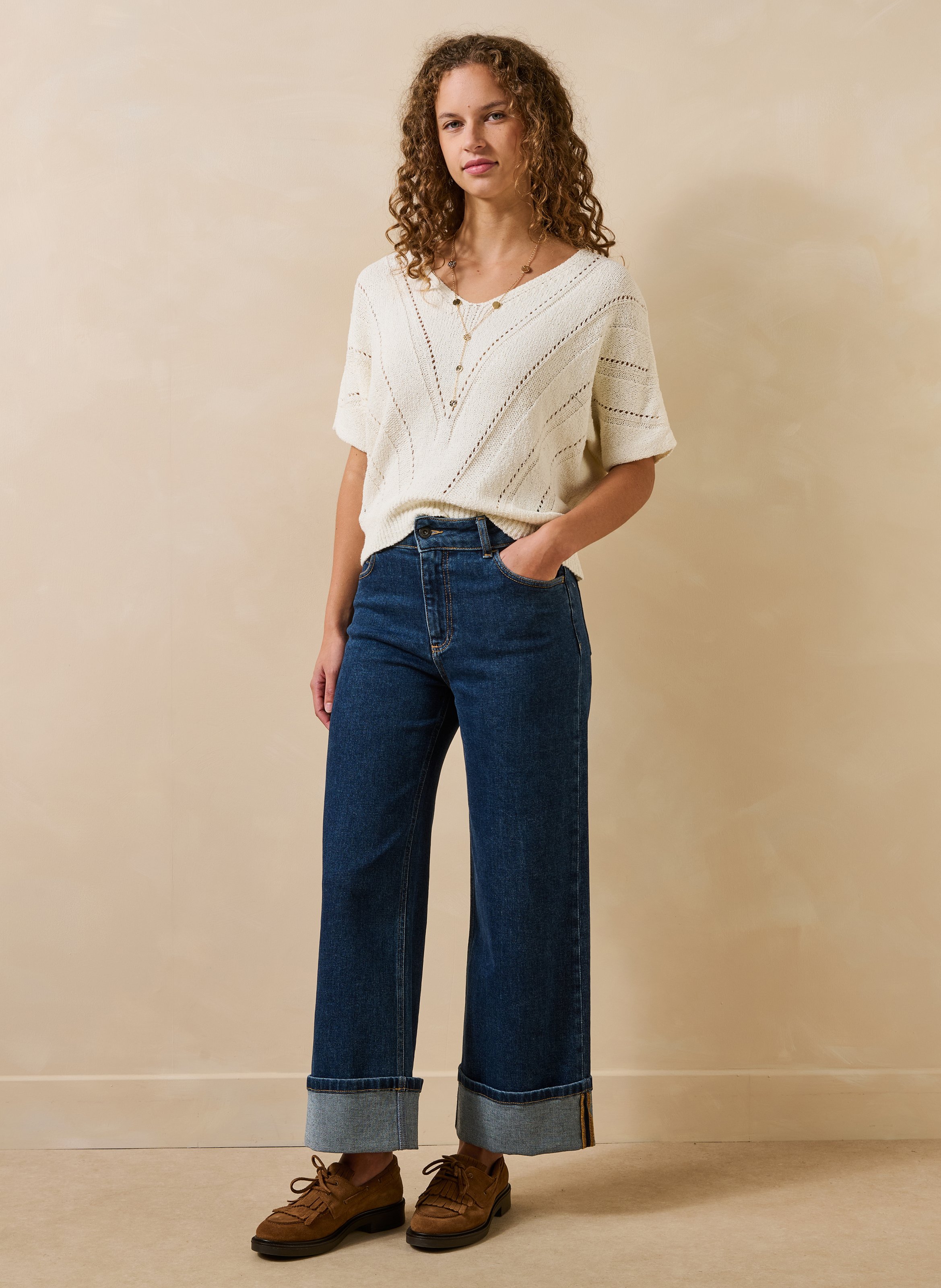 Oversized V-hals trui van gerecycled katoenmix LA FEE MARABOUTEE Wit