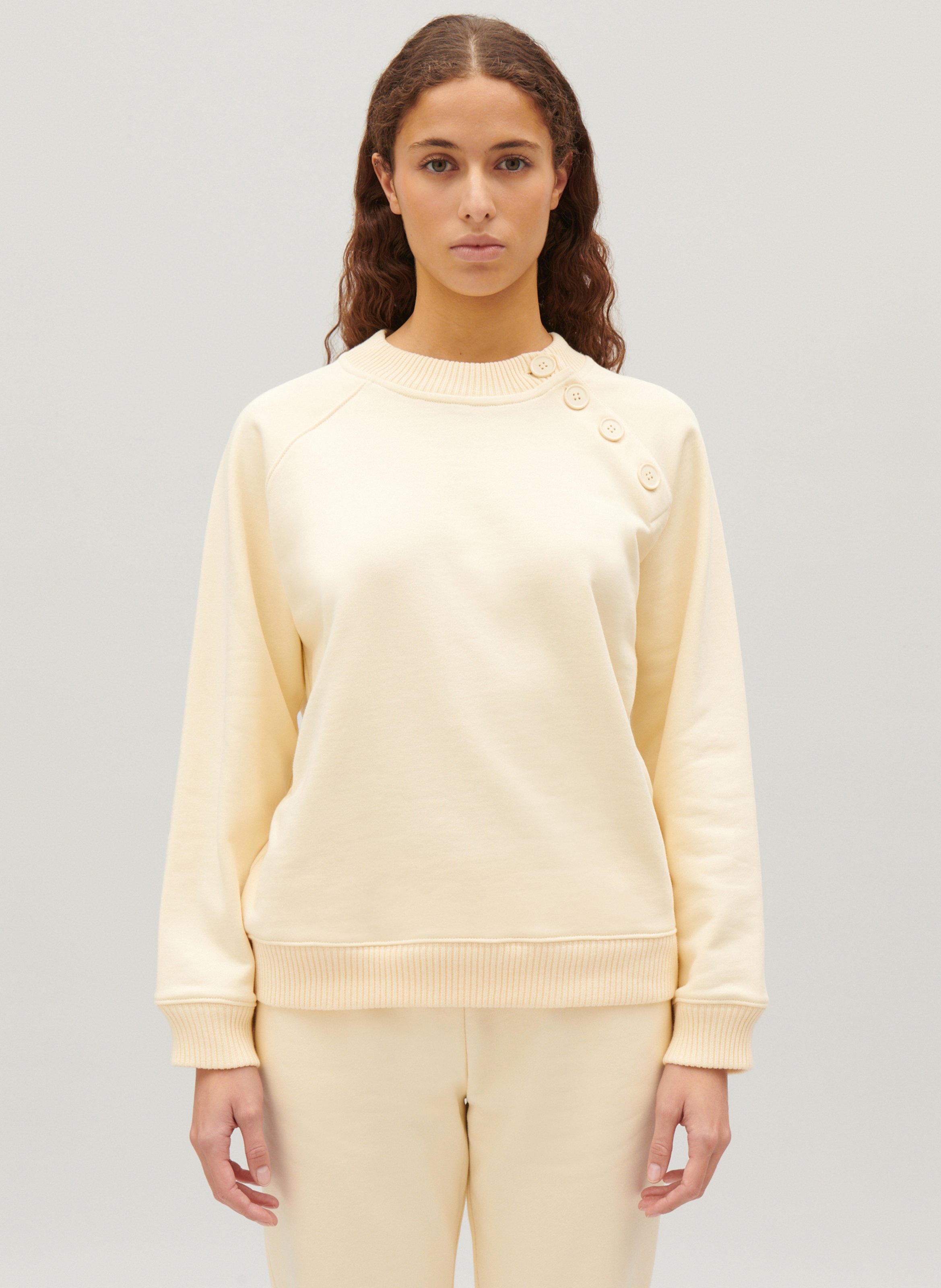 Sweatshirt drit col rond en coton Beige