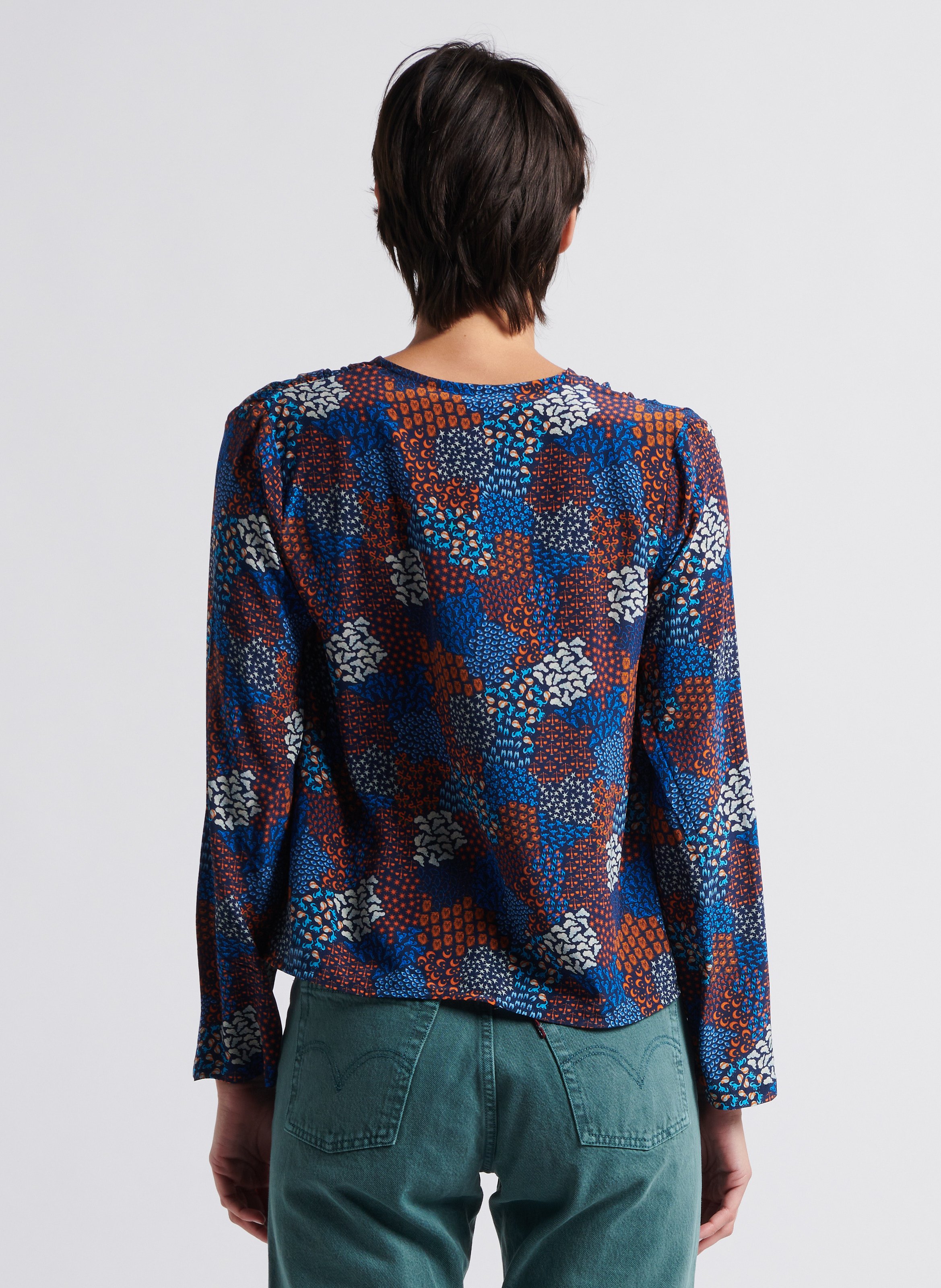 Blouse col V en soie SOI PARIS Bleu