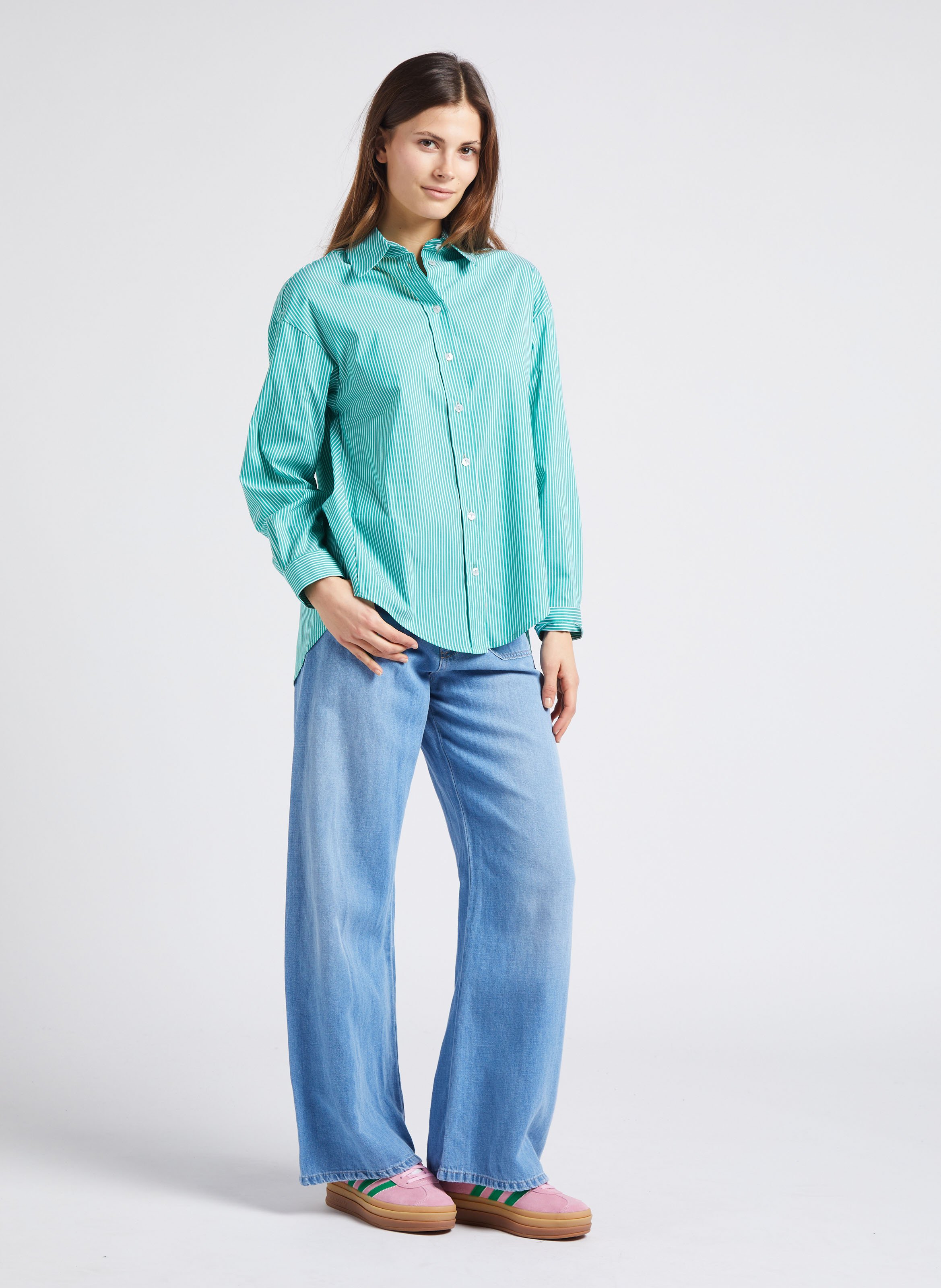 Blouse met klassieke kraag | katoenblend PLEASE Groen