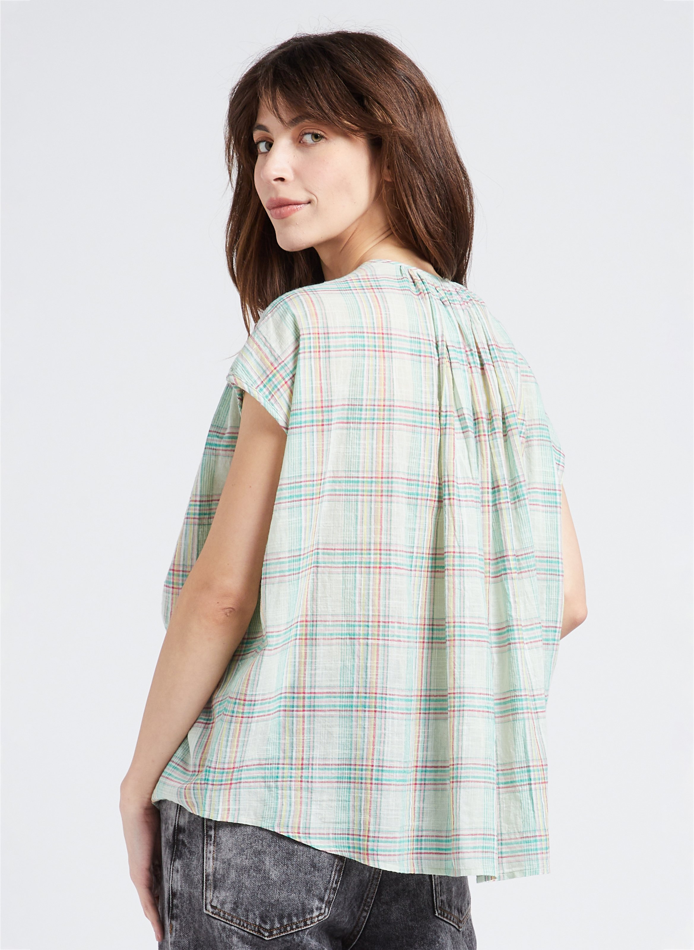 Loose-fit cotton shirt with round neck SWILDENS Blue
