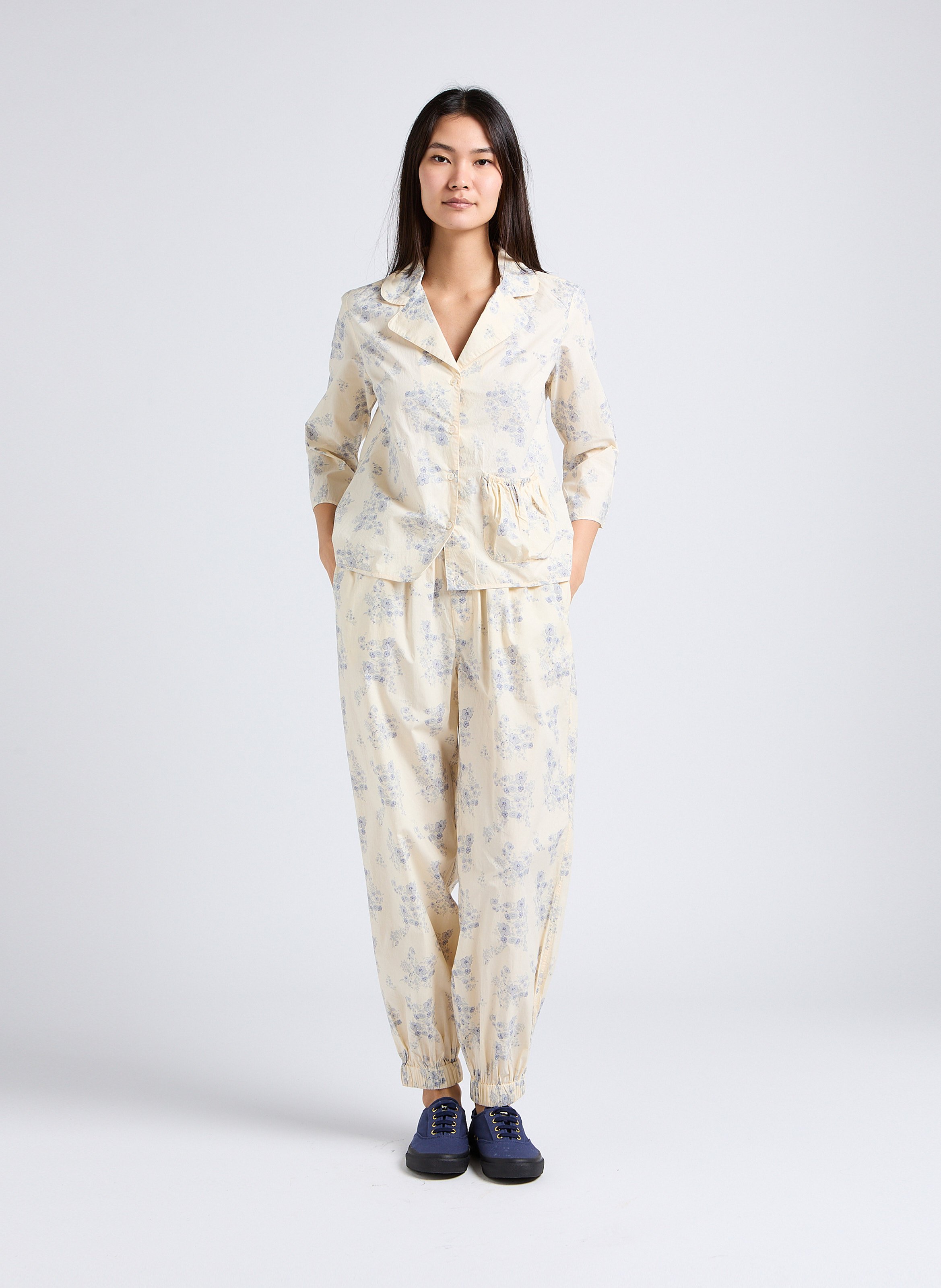 High-waisted straight printed cotton pants LAURENCE BRAS Blue