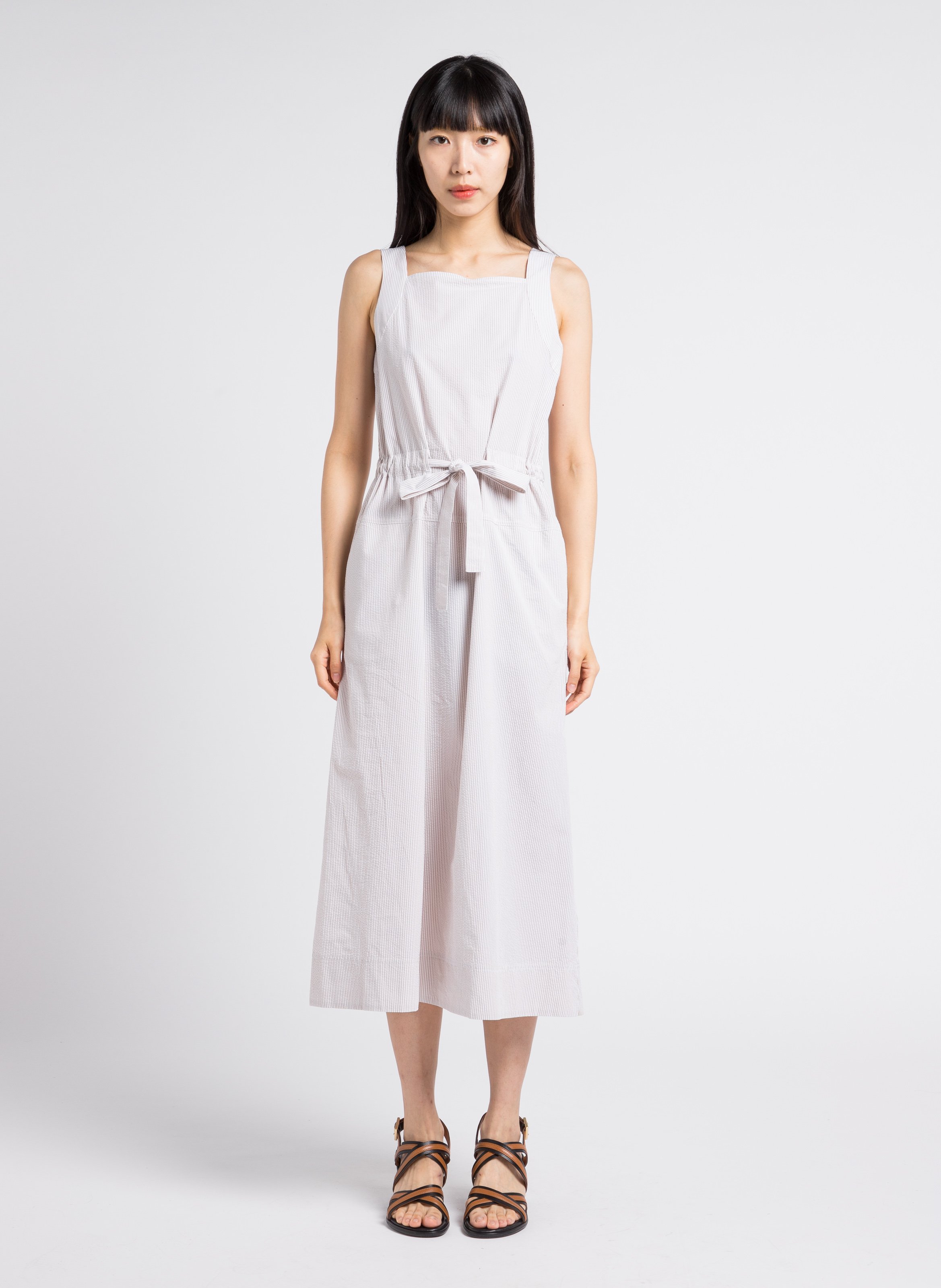 Long loose-fit cotton square-neck dress MAX MARA LEISURE Beige