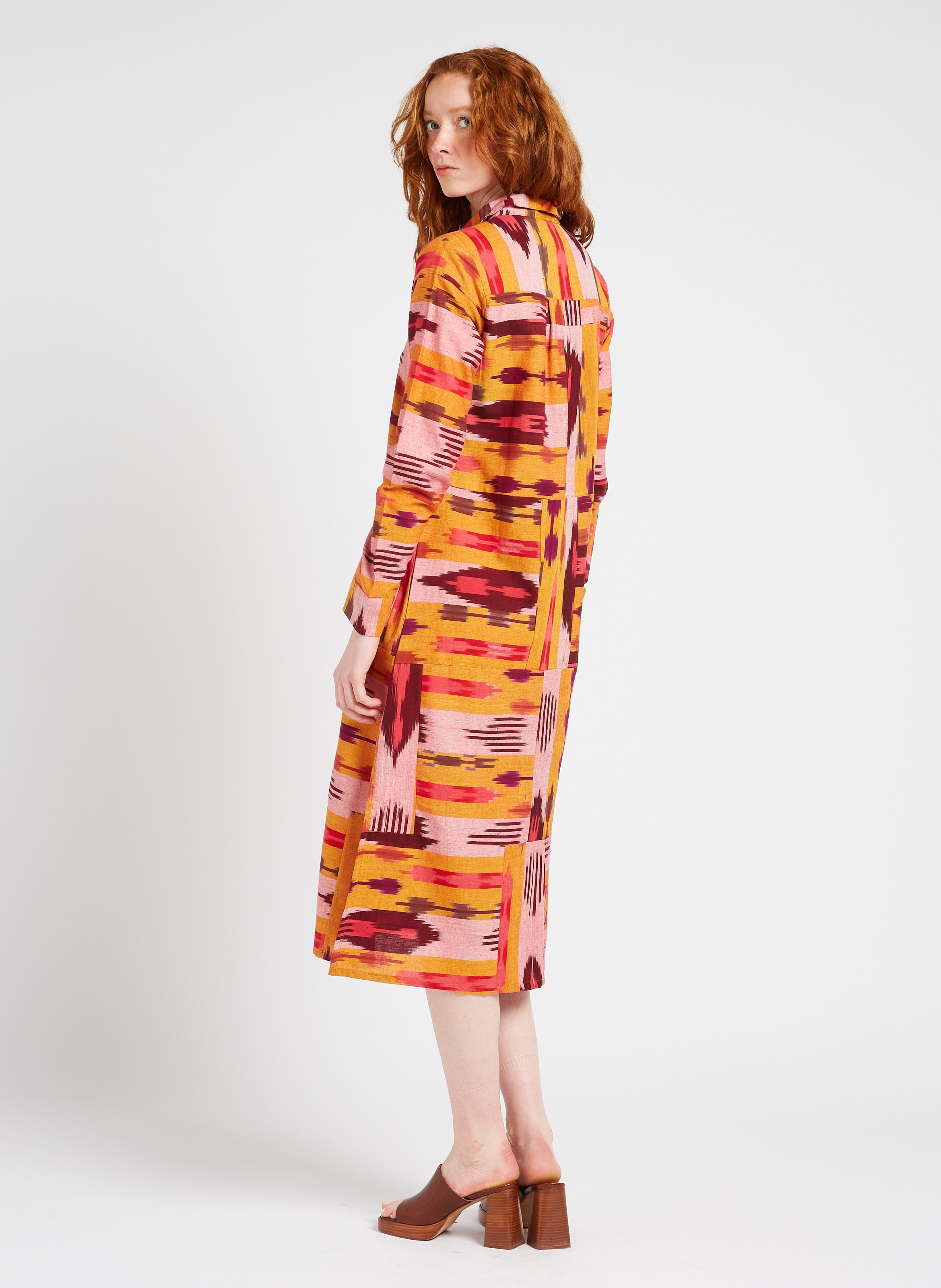 Midi shirt dress printed in cotton V DE VINSTER Yellow