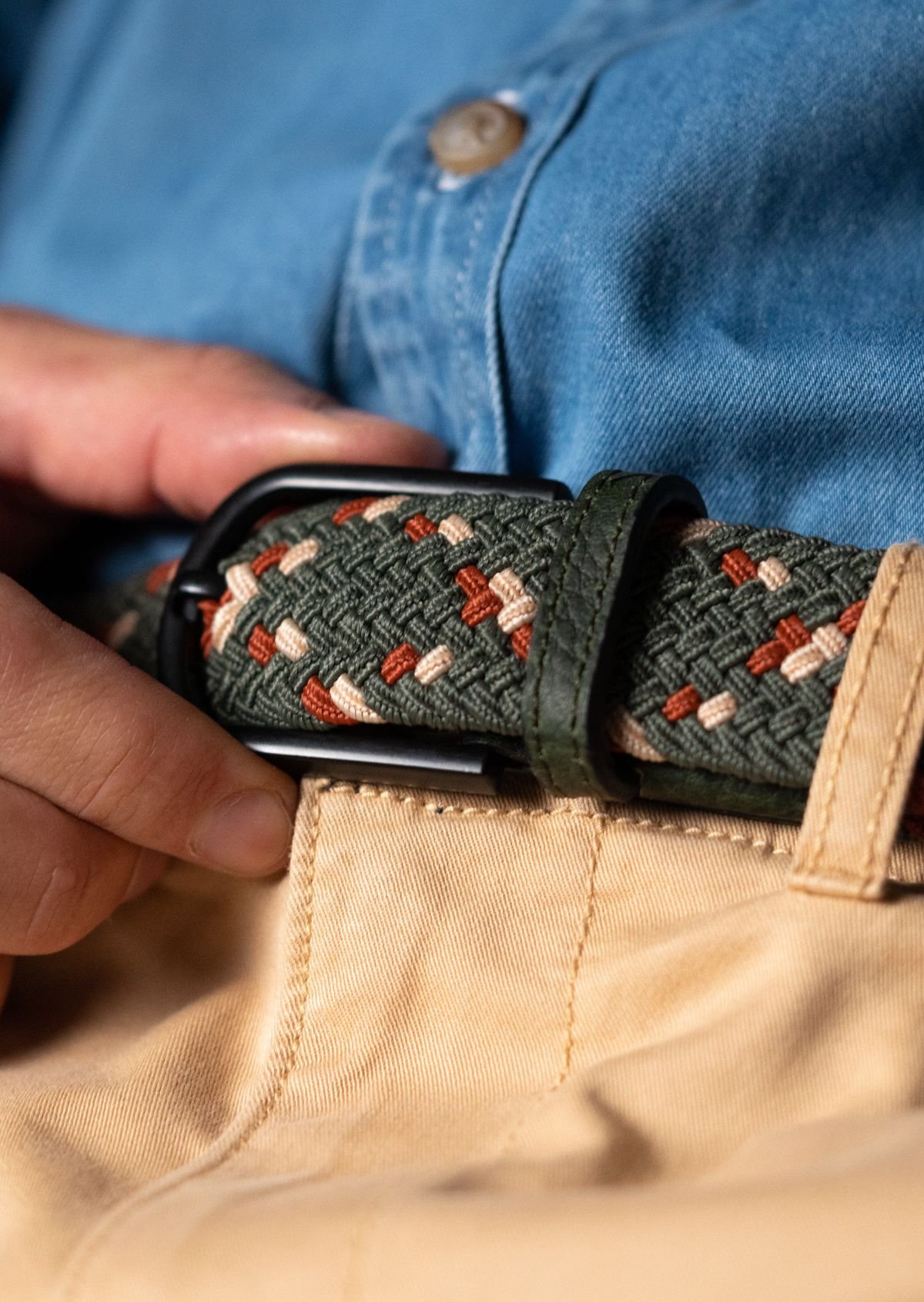 Multicolored braided elastic belt BILLYBELT Green