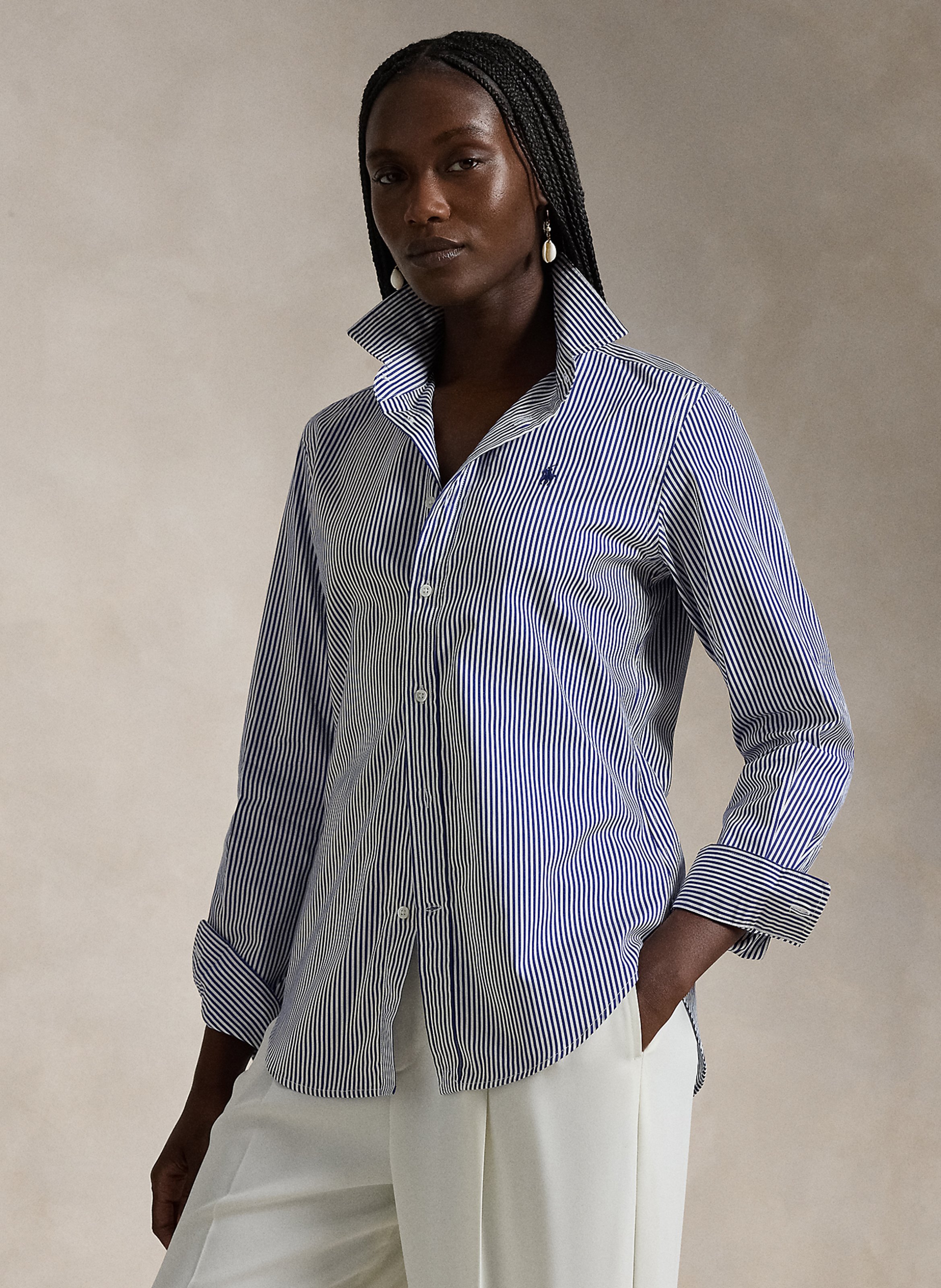 Chemise col classique rayée en coton POLO RALPH LAUREN Bleu