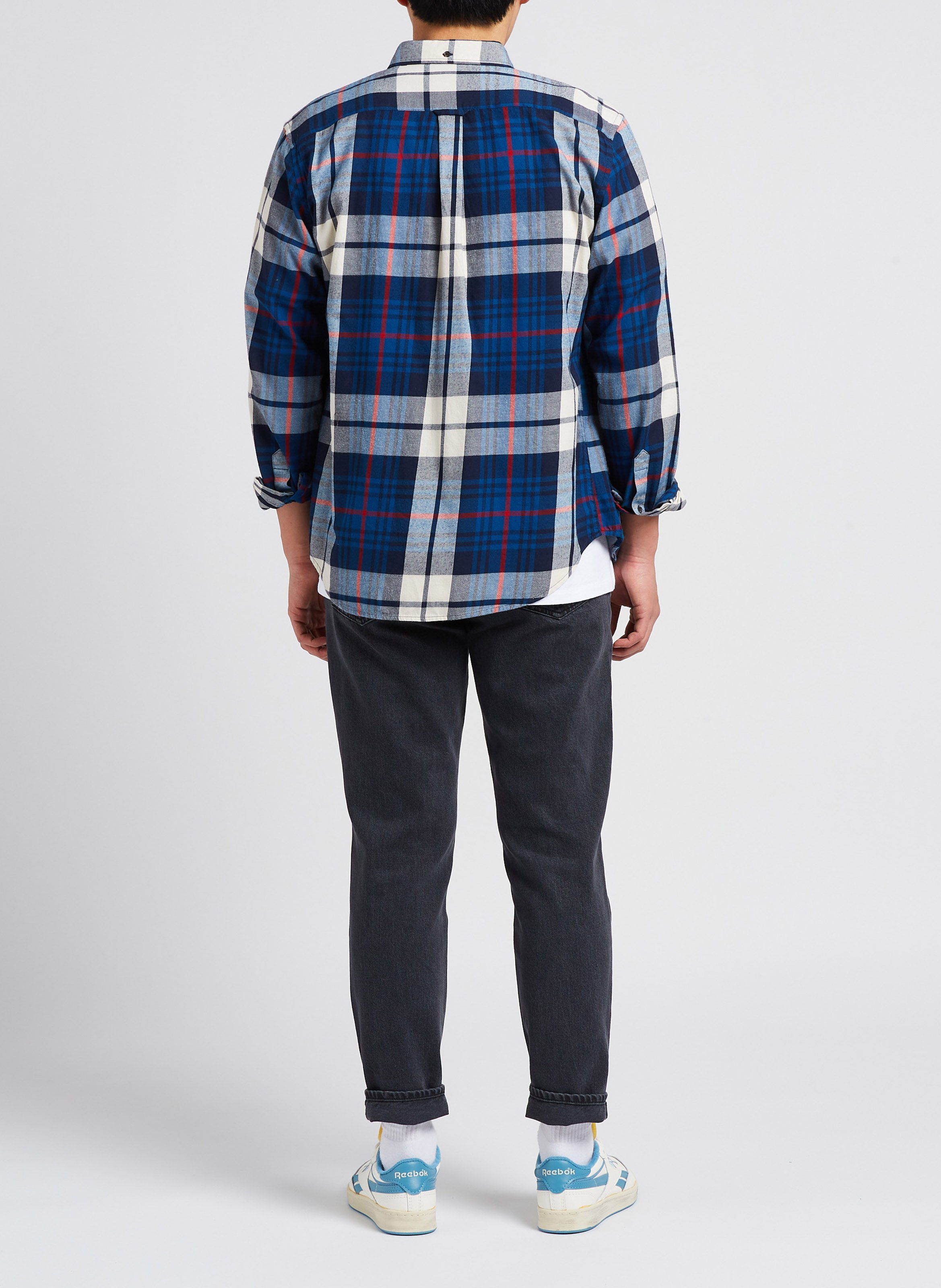 Regular-fit, geruit katoenen overhemd met Amerikaanse kraag Wit