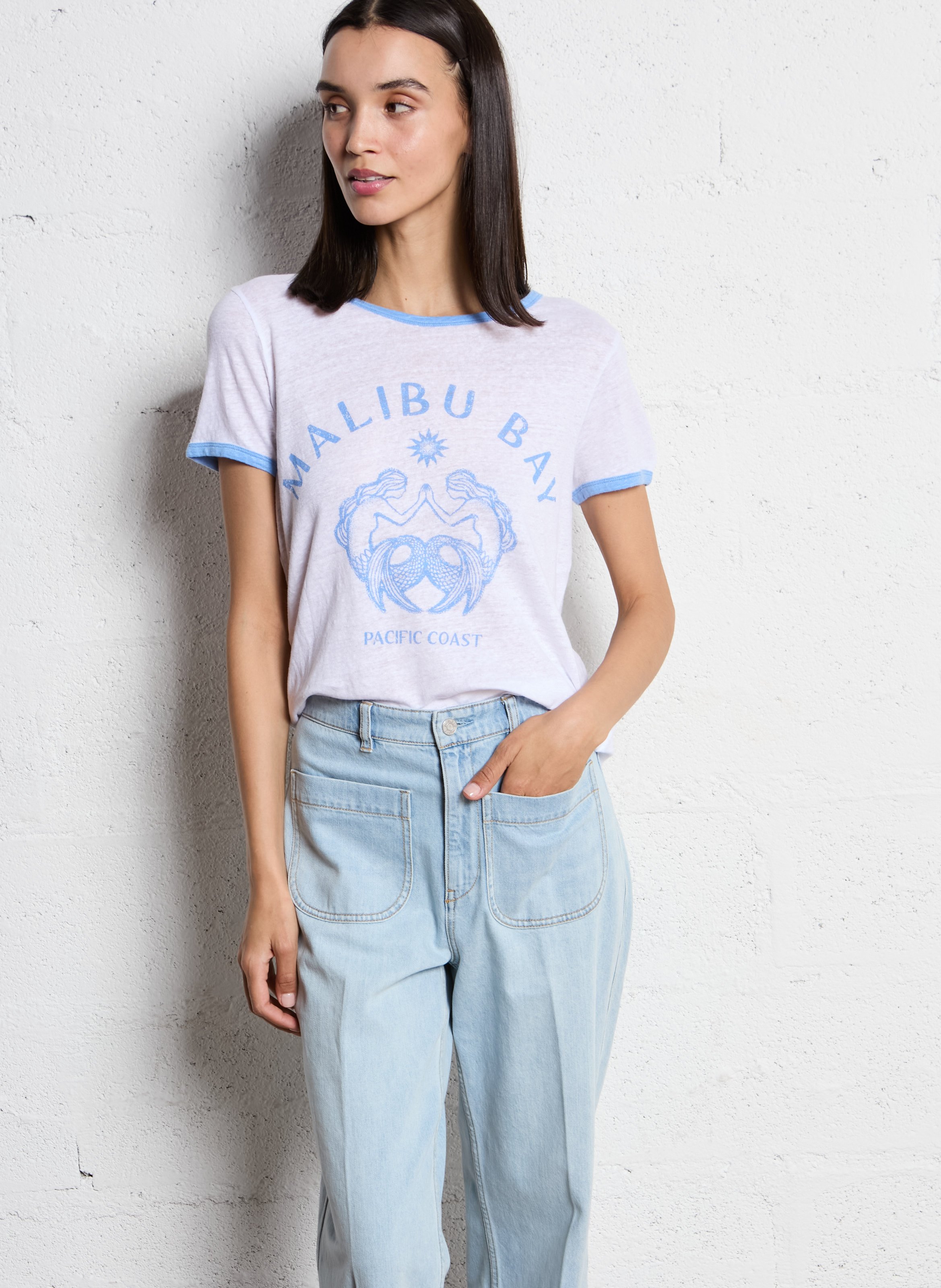 Straight-cut linen T-shirt with round neck HARTFORD White