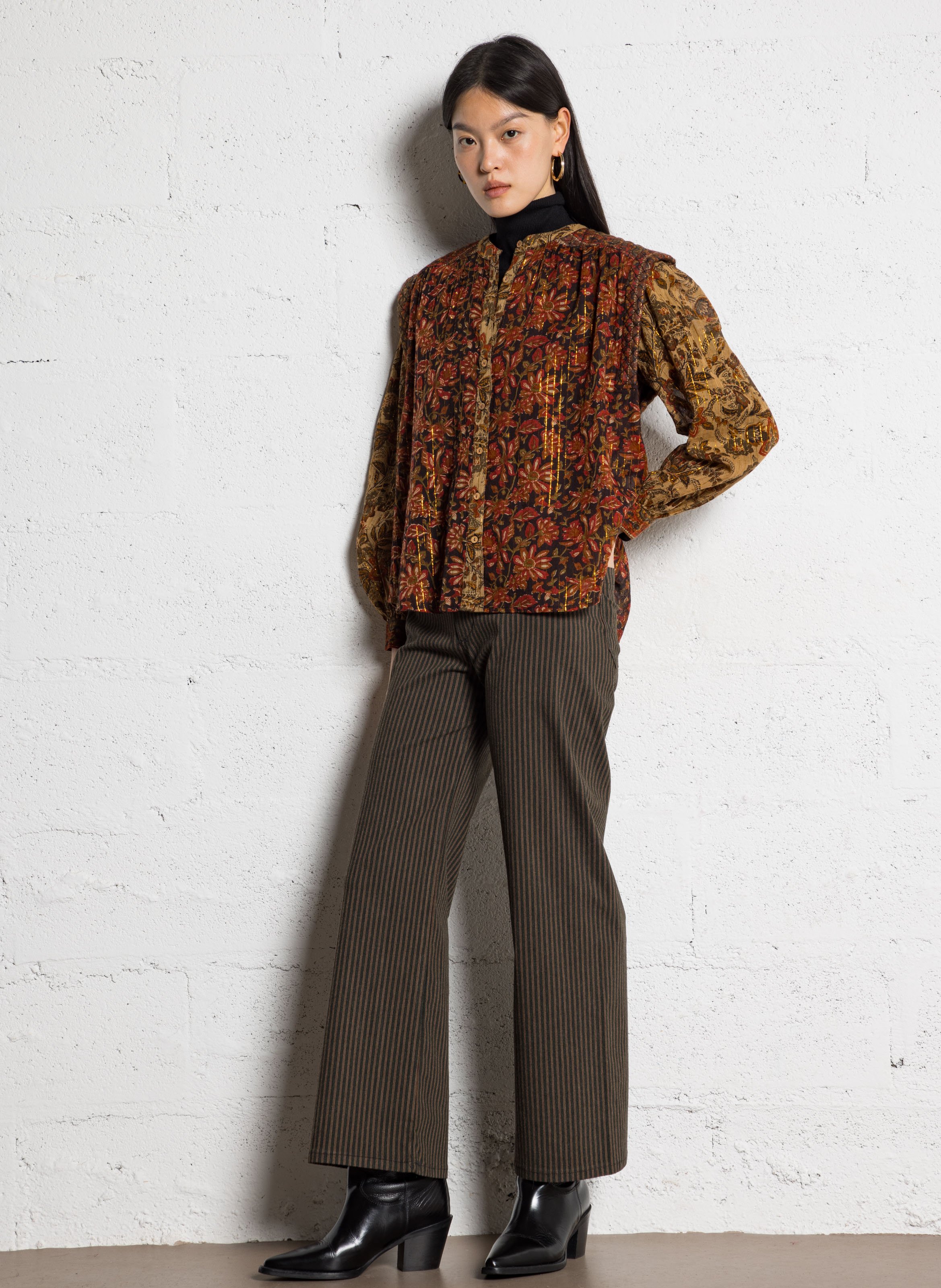 Striped wide-leg pants MAISON HOTEL Brown