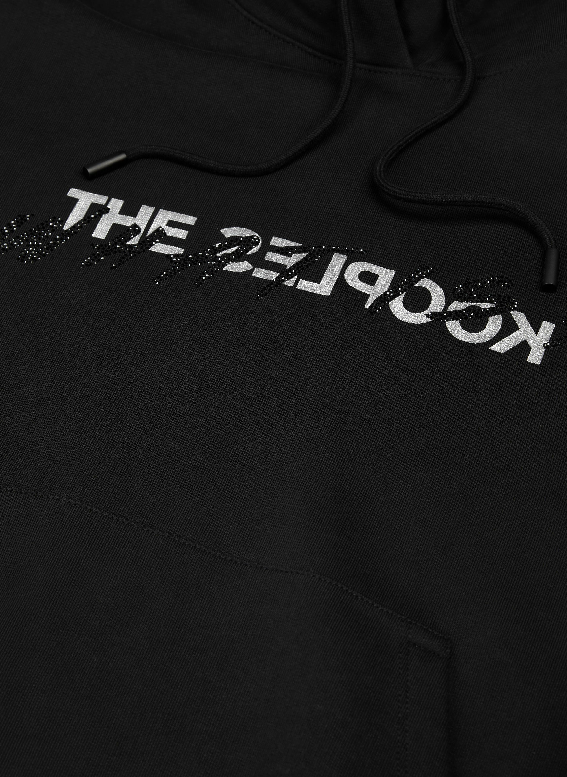 Hooded cotton sweatshirt with rhinestones. THE KOOPLES Black