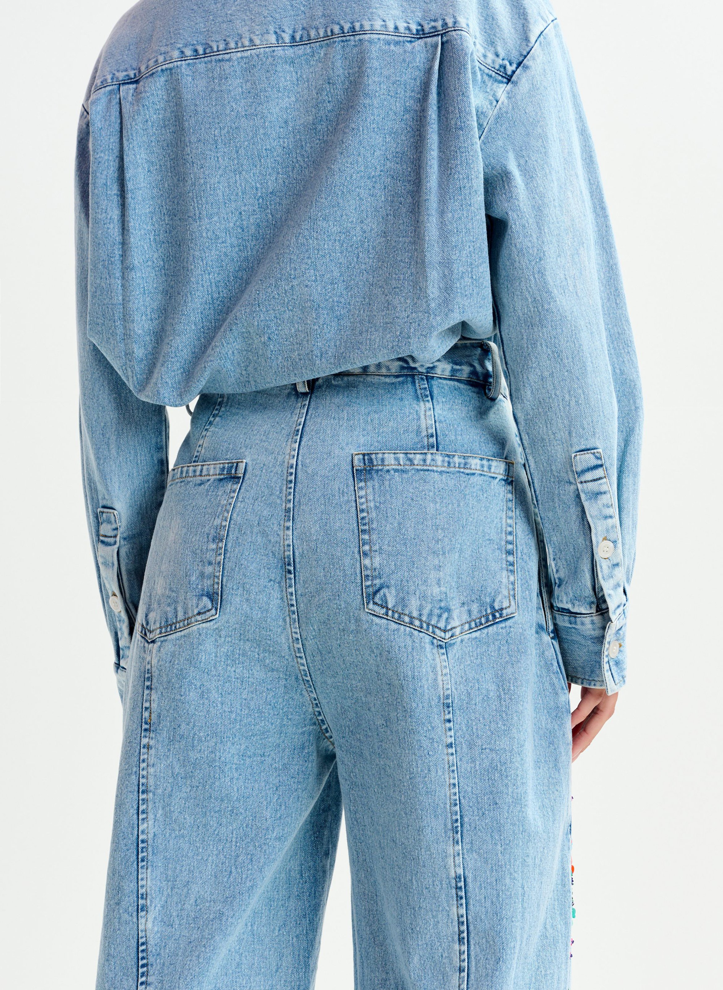 Jean barrel brodé taille haute ESSENTIEL ANTWERP Bleu