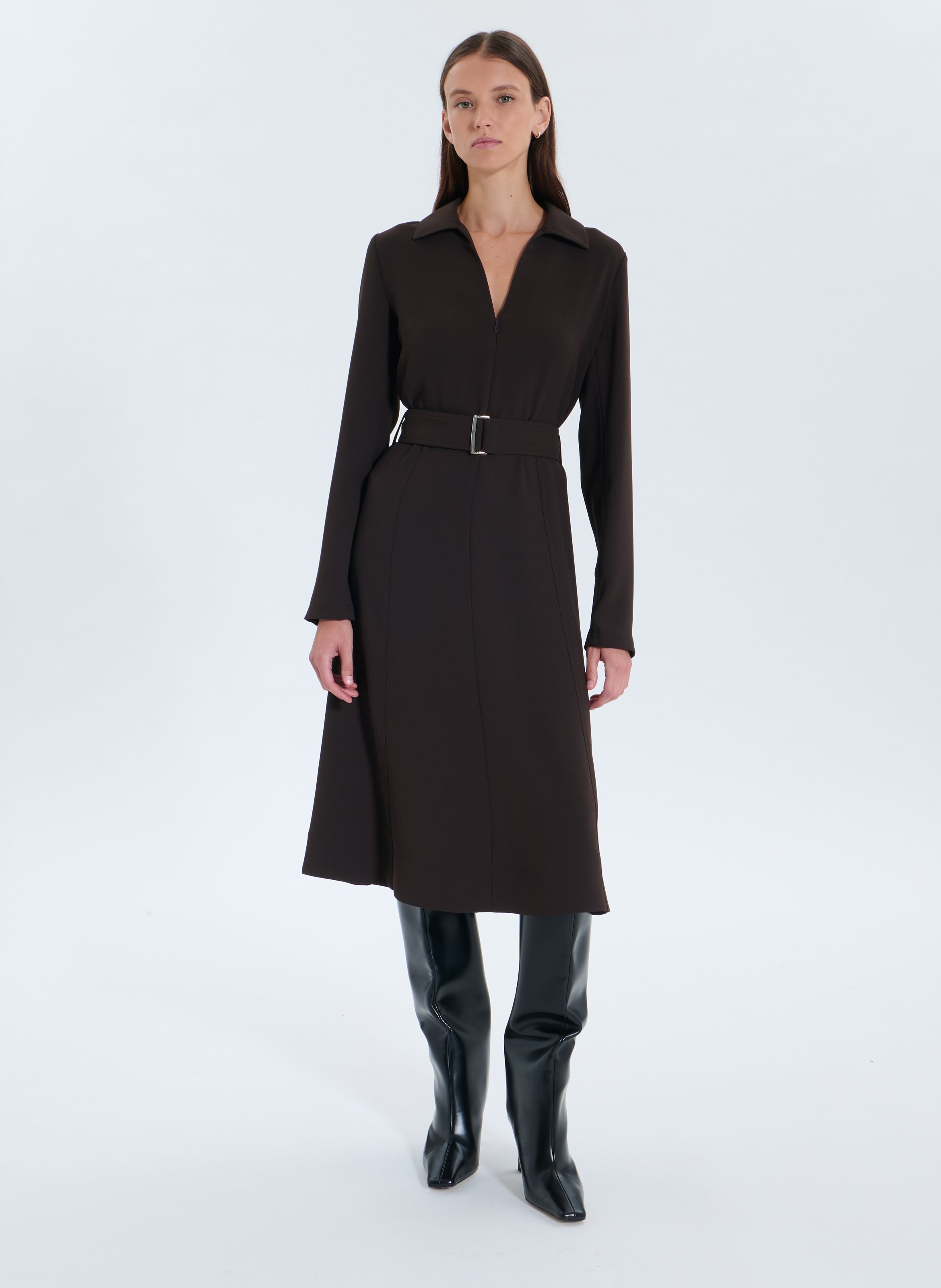 Fitted long dress with classic collar ZAPA