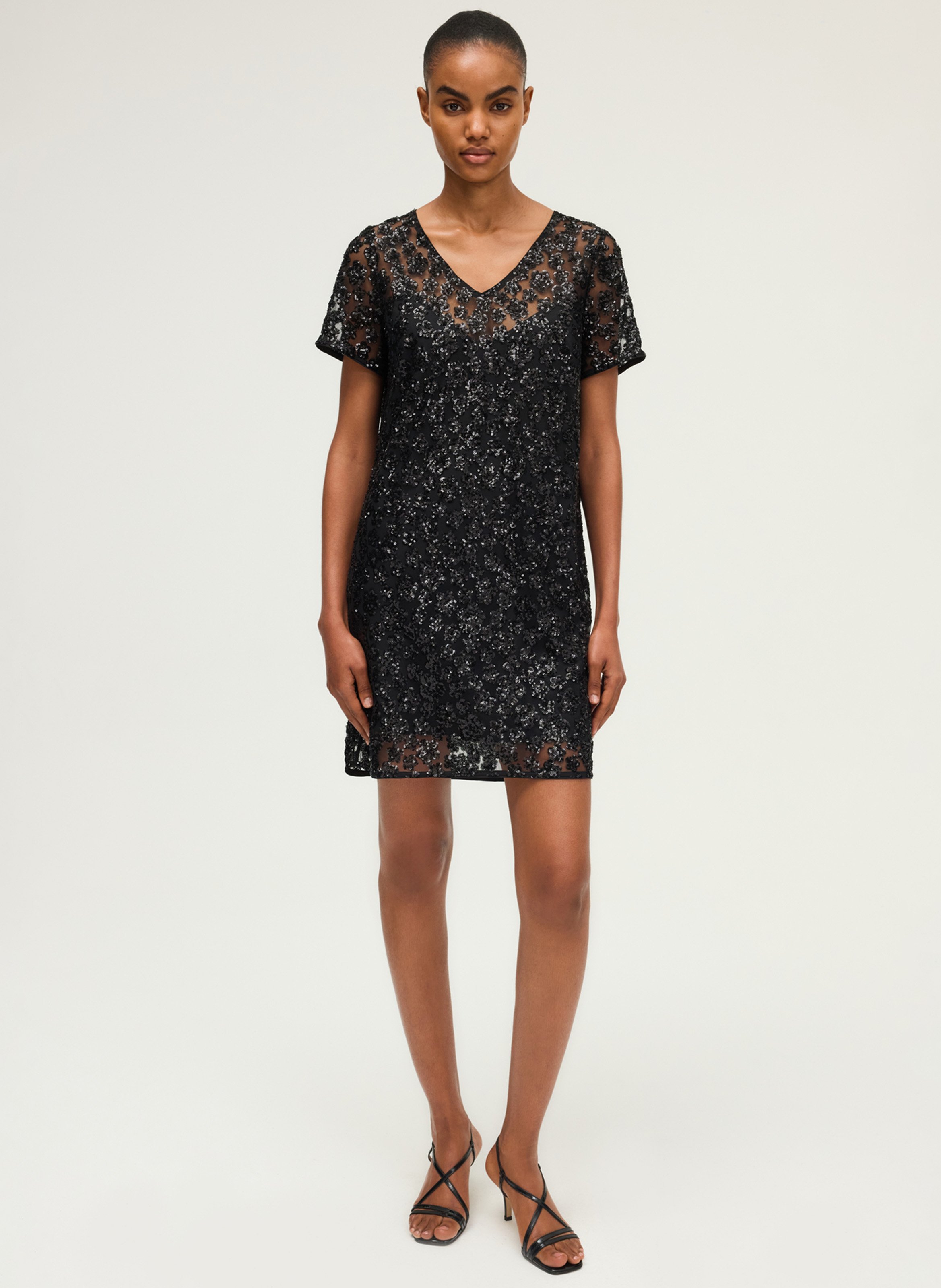 Robe courte à sequins col v PABLO Noir