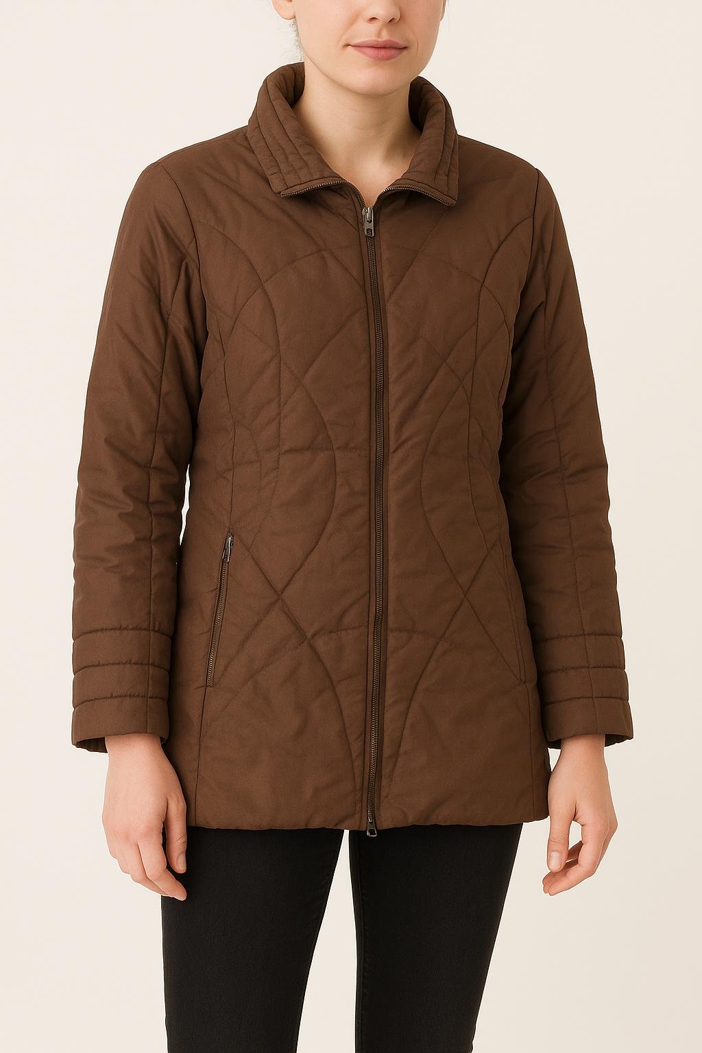 Lightweight quilted padded jacket with high neck MONCLER - Seconde Main Brown