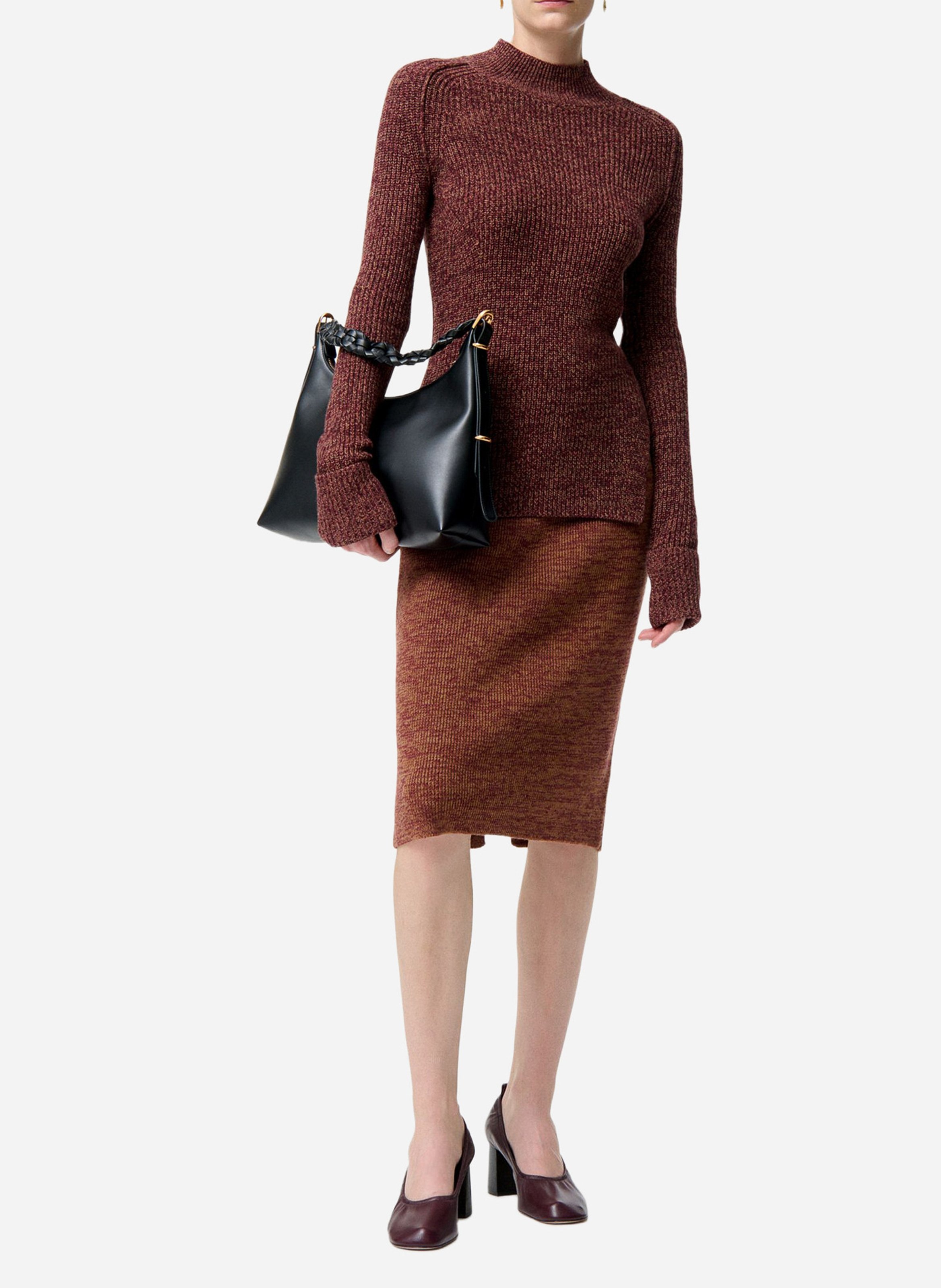 Jupe droite en maille en coton et en laine VANESSA BRUNO Marron