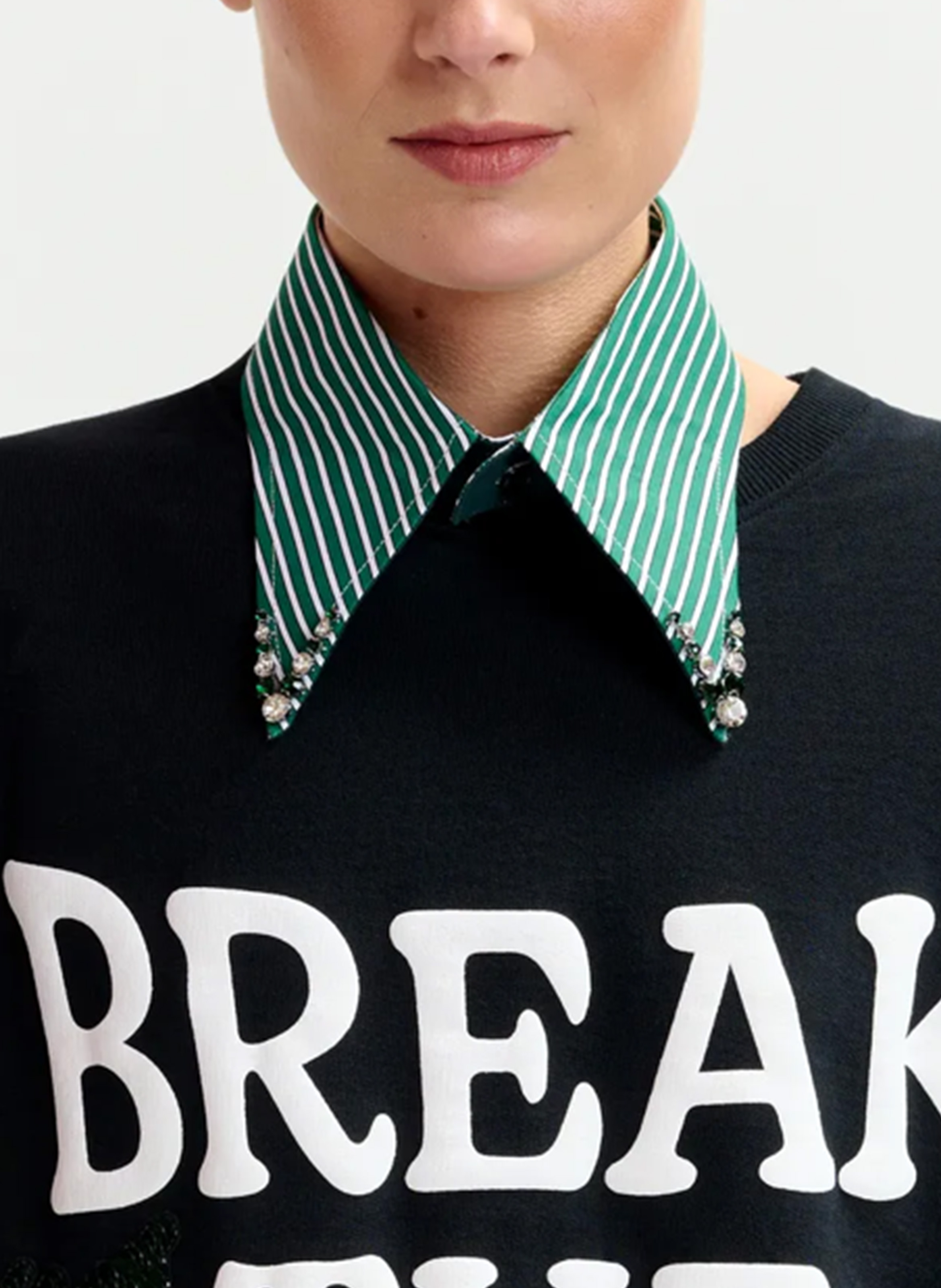 Col amovible rayé en coton ESSENTIEL ANTWERP Vert