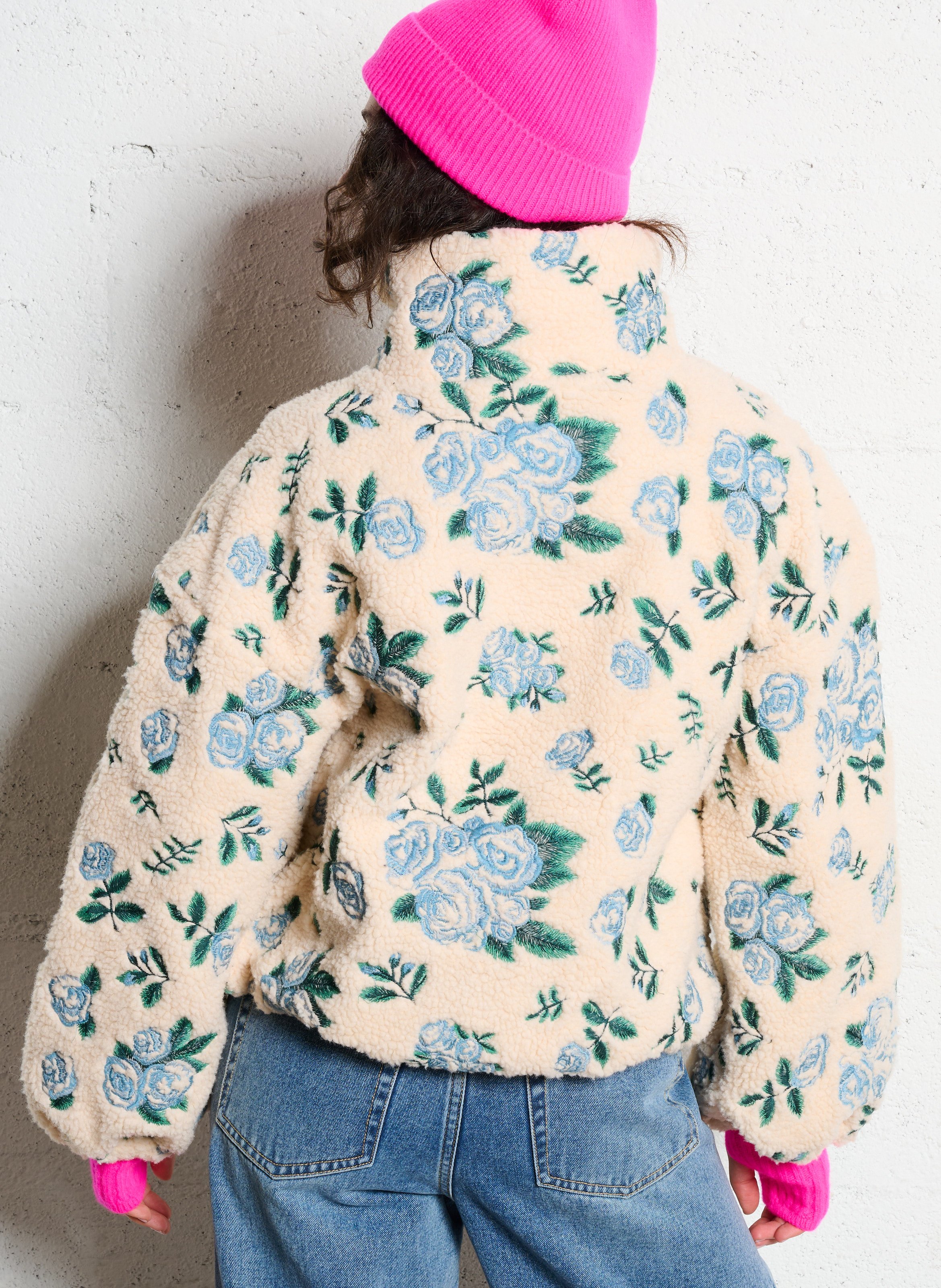 Veste oversize col montant brodée THE TINY BIG SISTER Beige