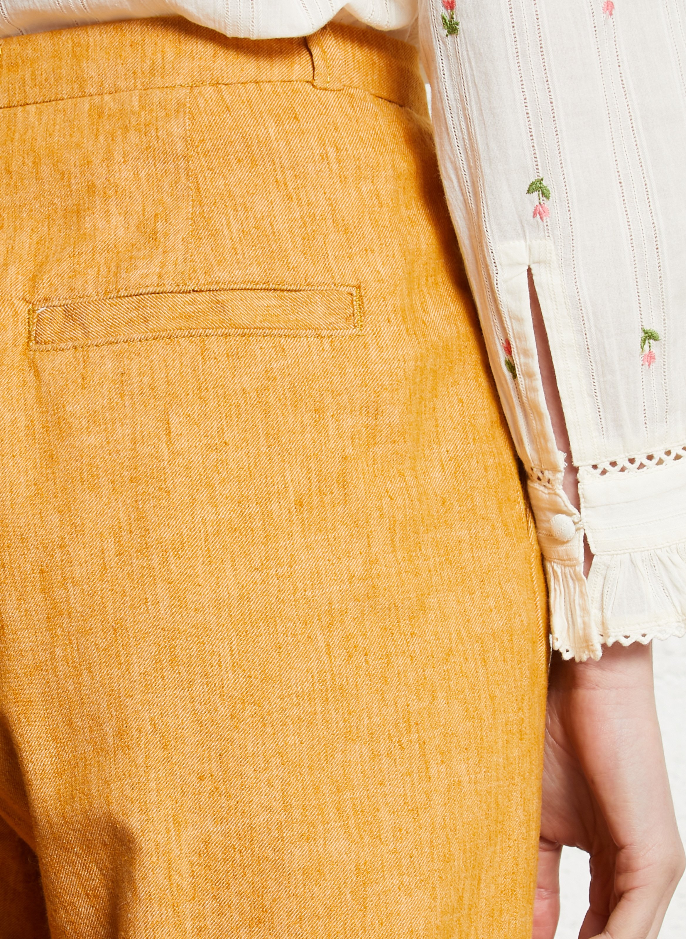 Pantalon large en coton mélangé Jaune