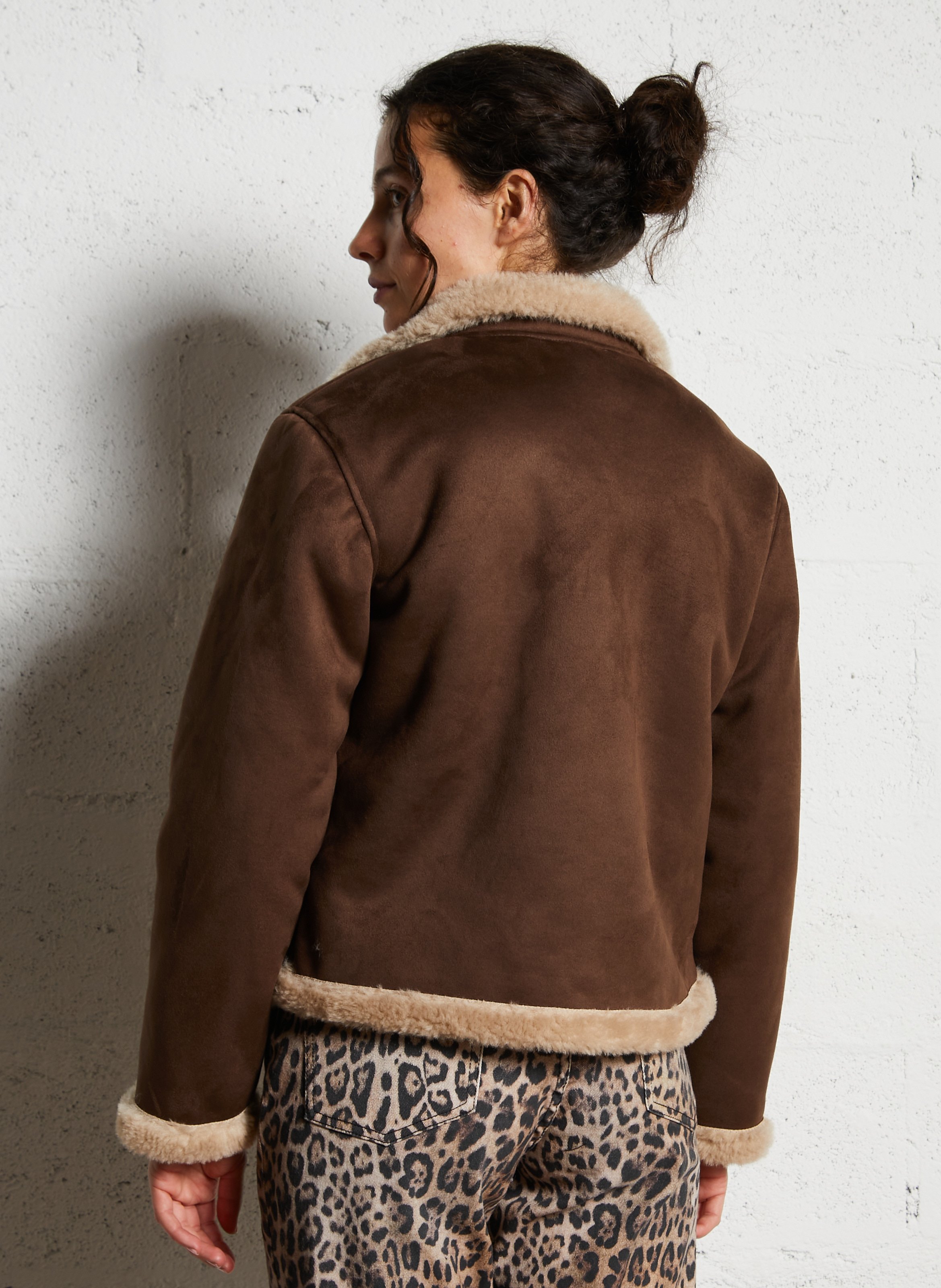 Veste droite en fourrure synthétique SUD EXPRESS Marron