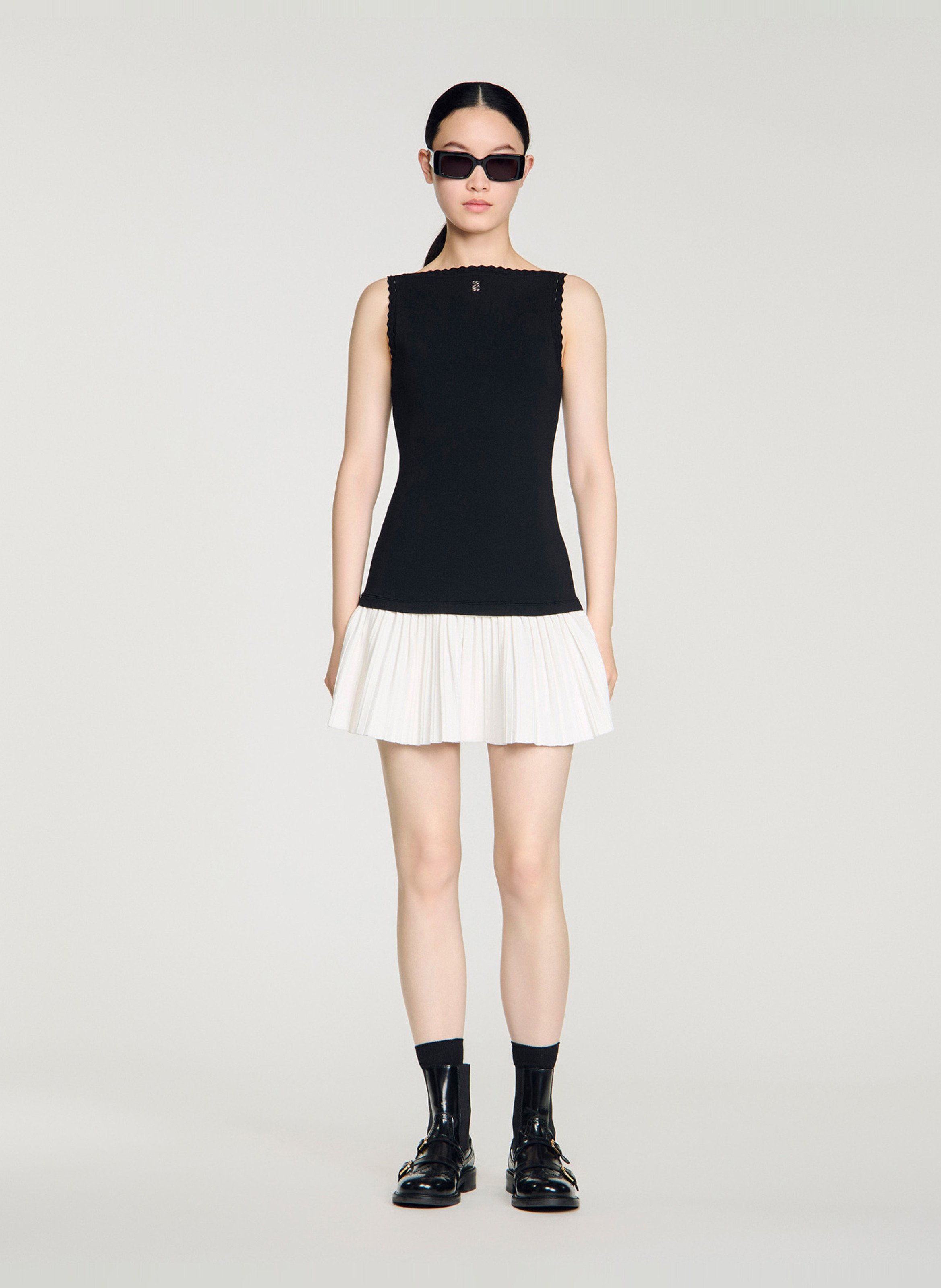 Robe courte col rond en maille SANDRO Noir