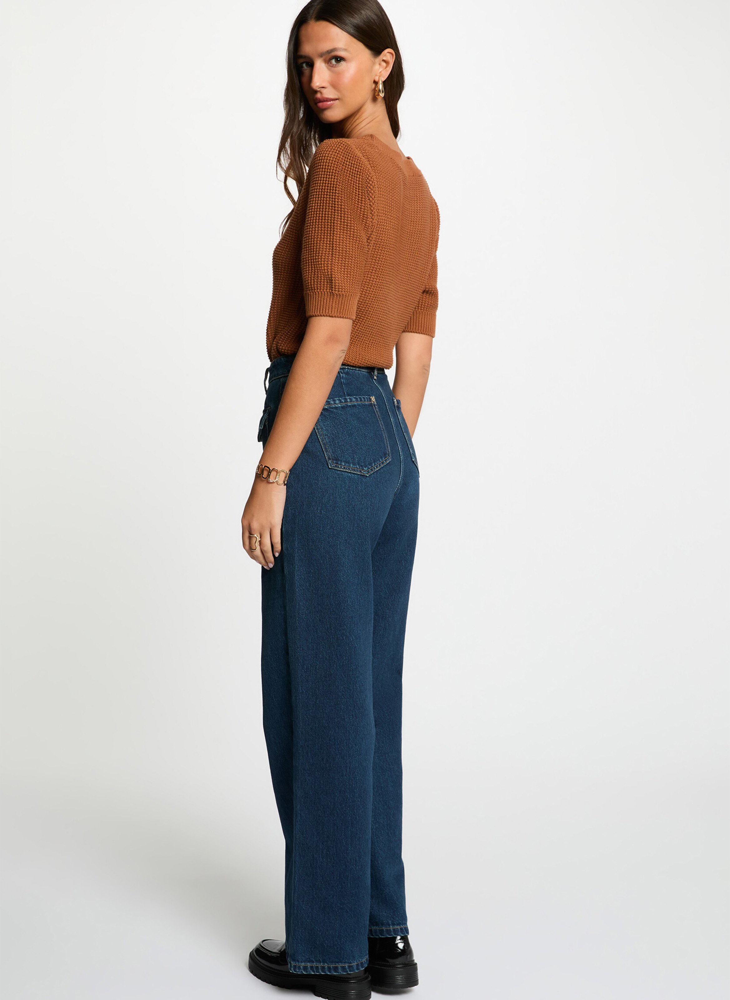 Cardigan met knoopsluiting in geribbelde breistof Bruin