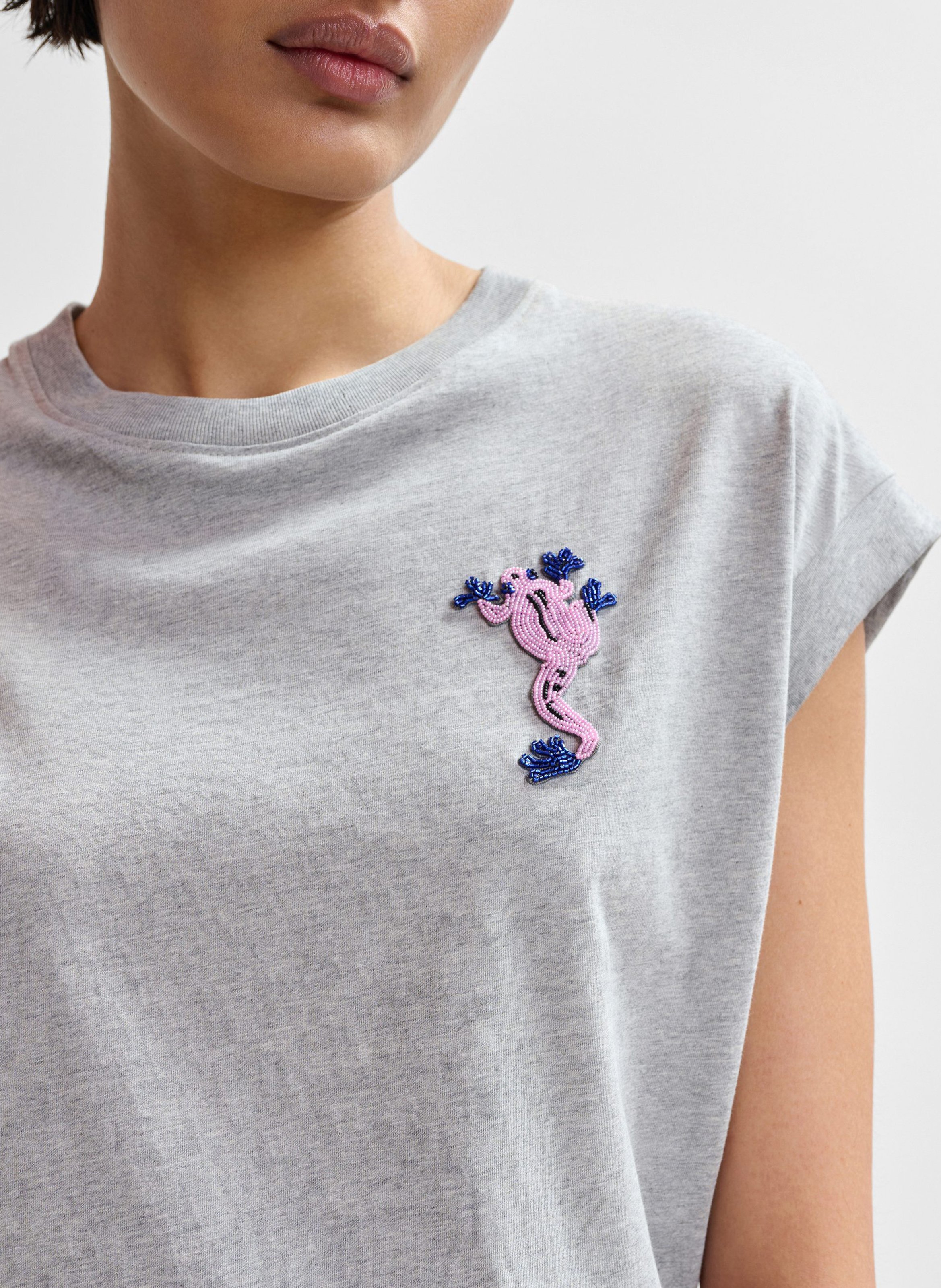 T-Shirt mit Perlen-Frosch ESSENTIEL ANTWERP Grau