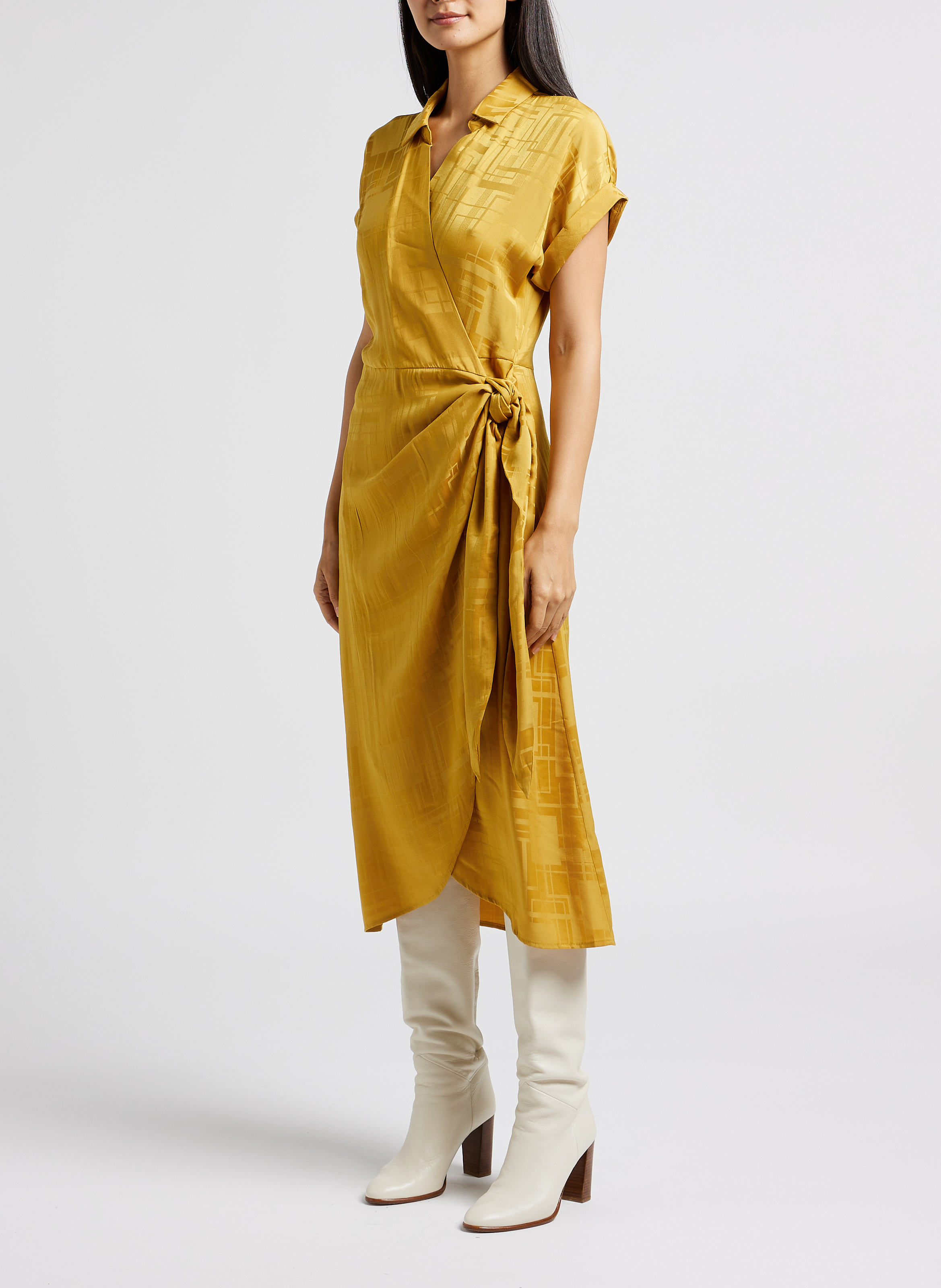 Robe longue cintrée portefeuille à imprimé VILA Jaune