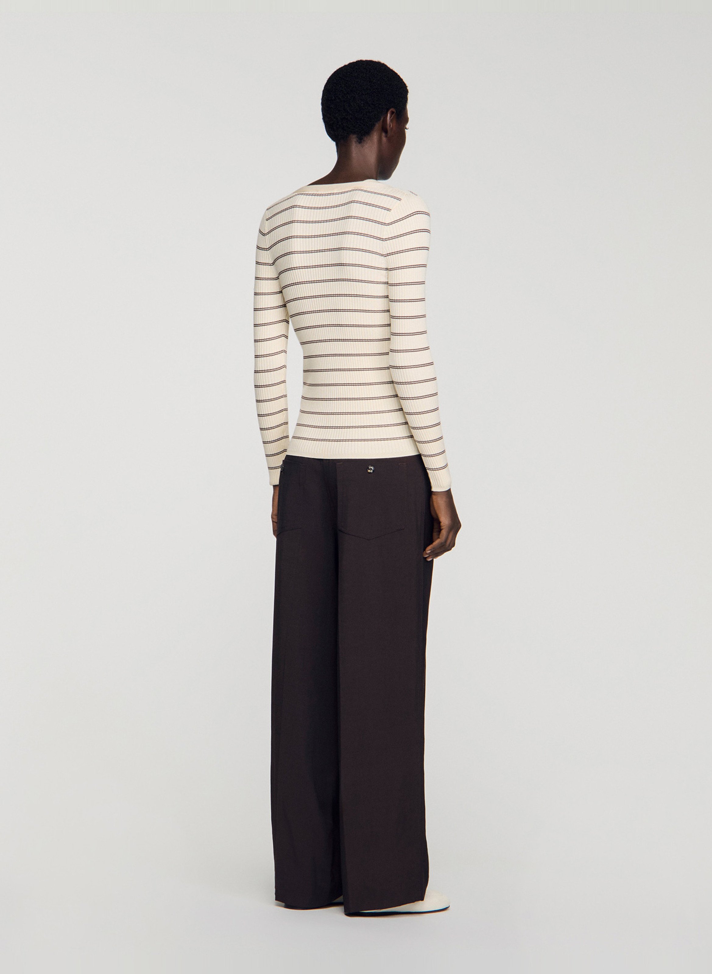 Fitted Striped Knit Cardigan SANDRO Beige