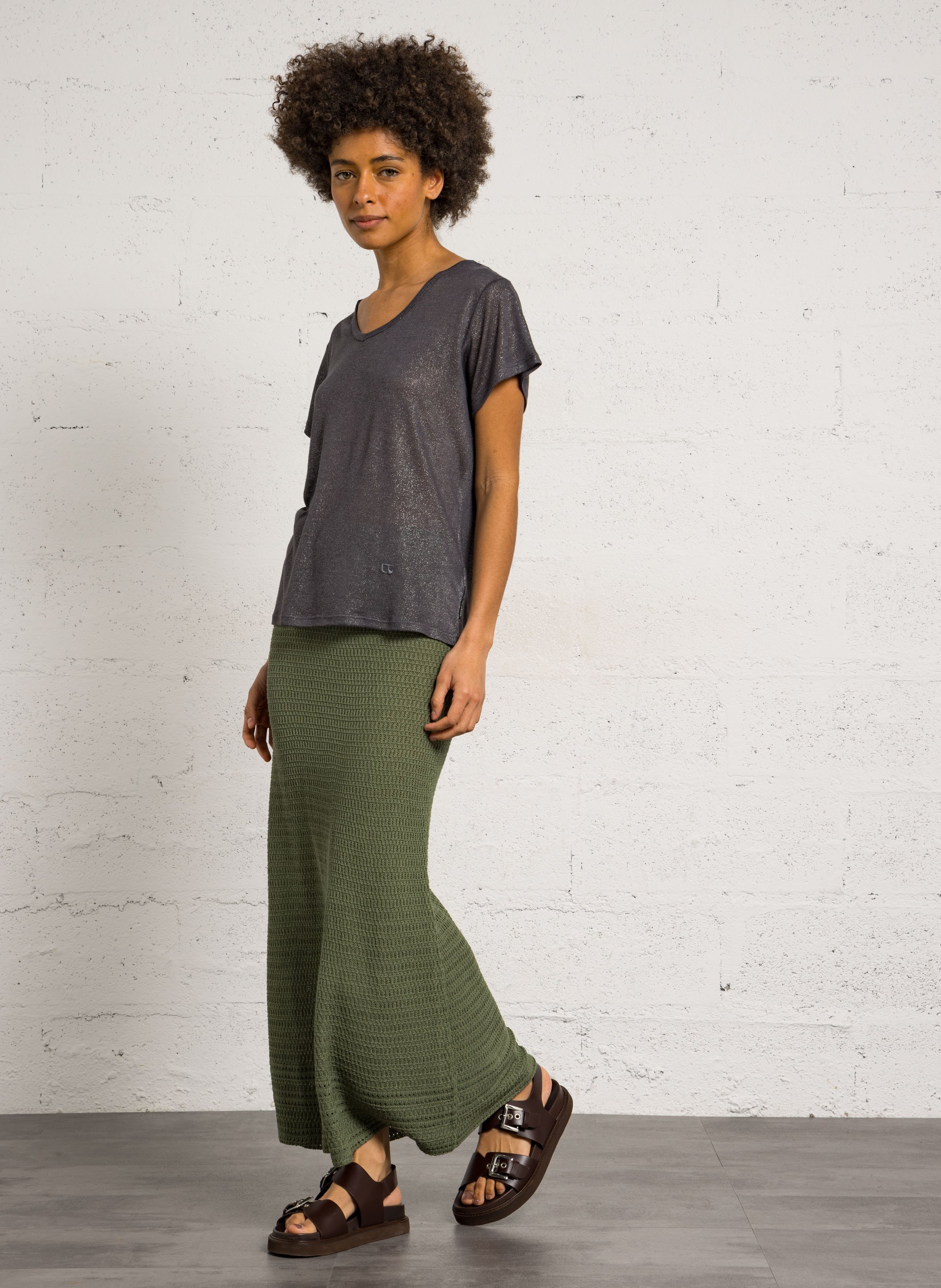 Gerader T-Shirt mit Tunika-Ausschnitt LE TEMPS DES CERISES Grau