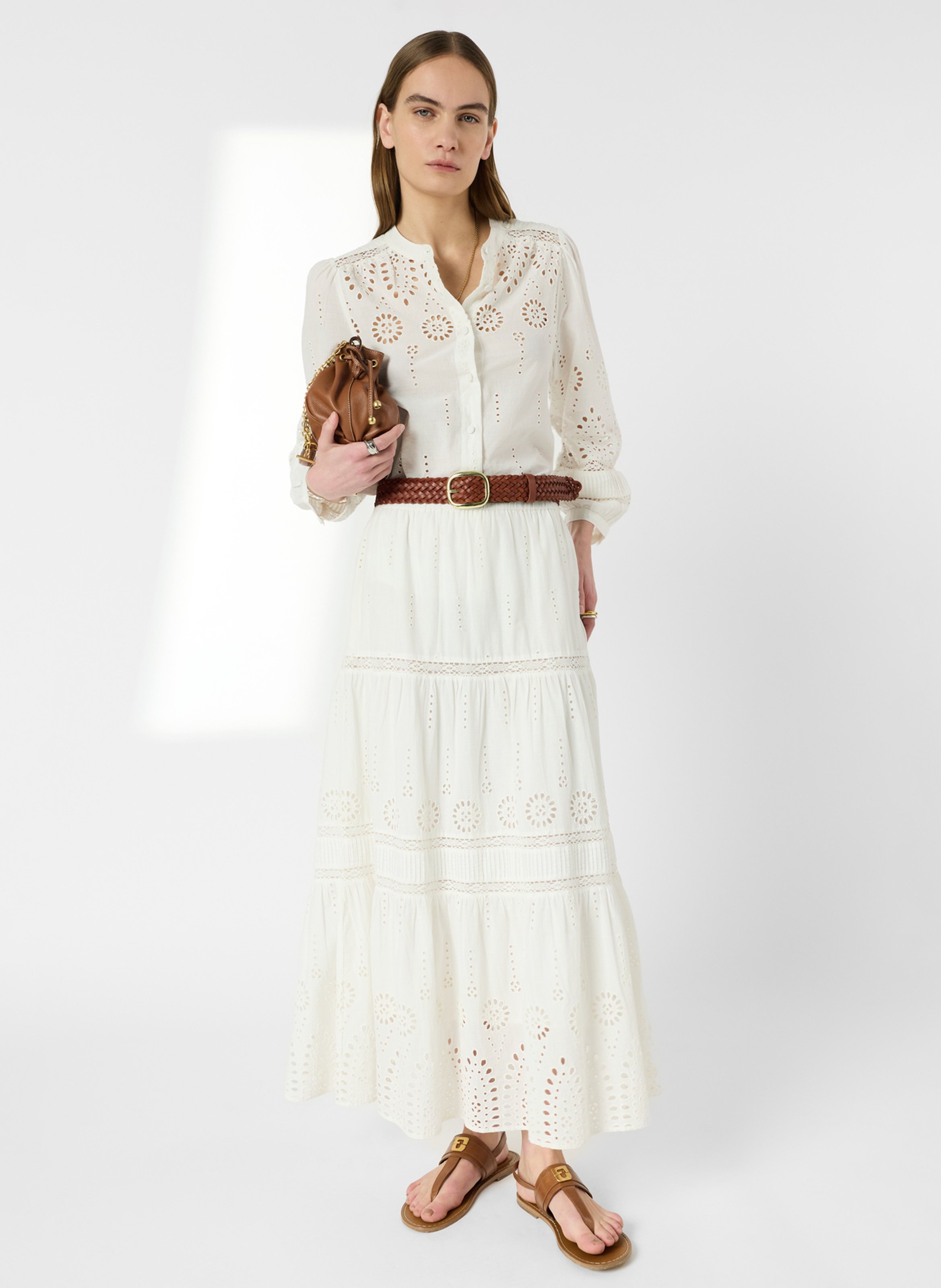 Lange, katoenen rok met borduursel GERARD DAREL Beige