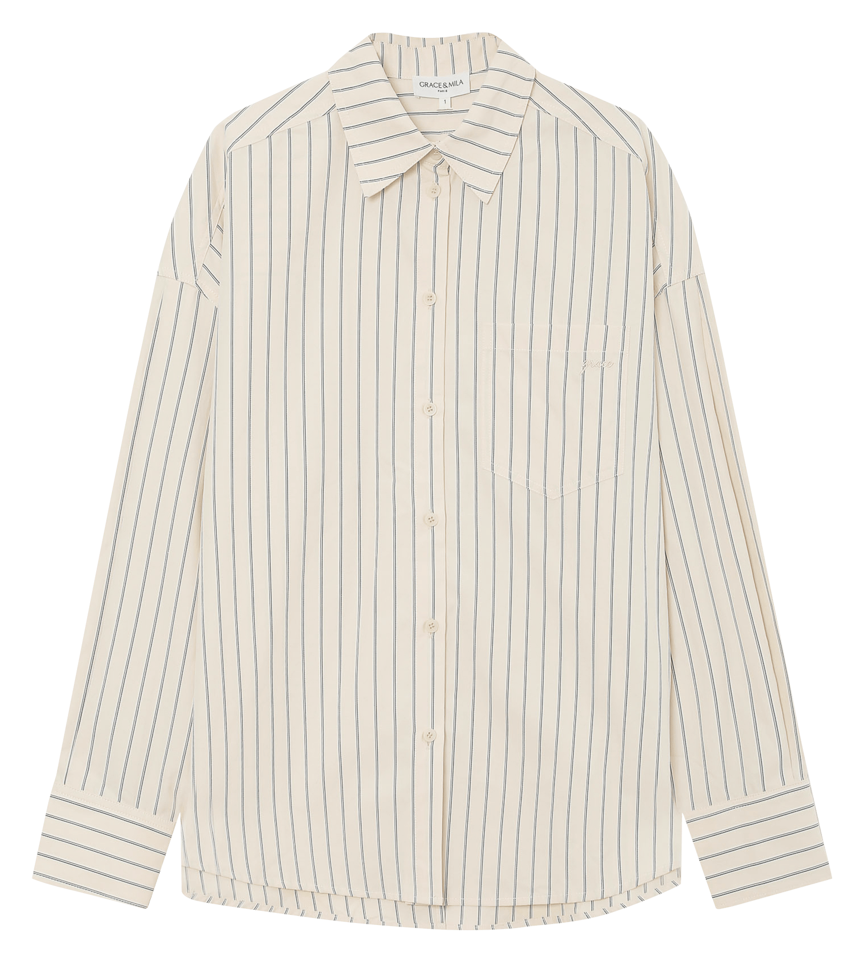 Chemise oversize col classique en coton mélangé rayé GRACE ET MILA Jaune