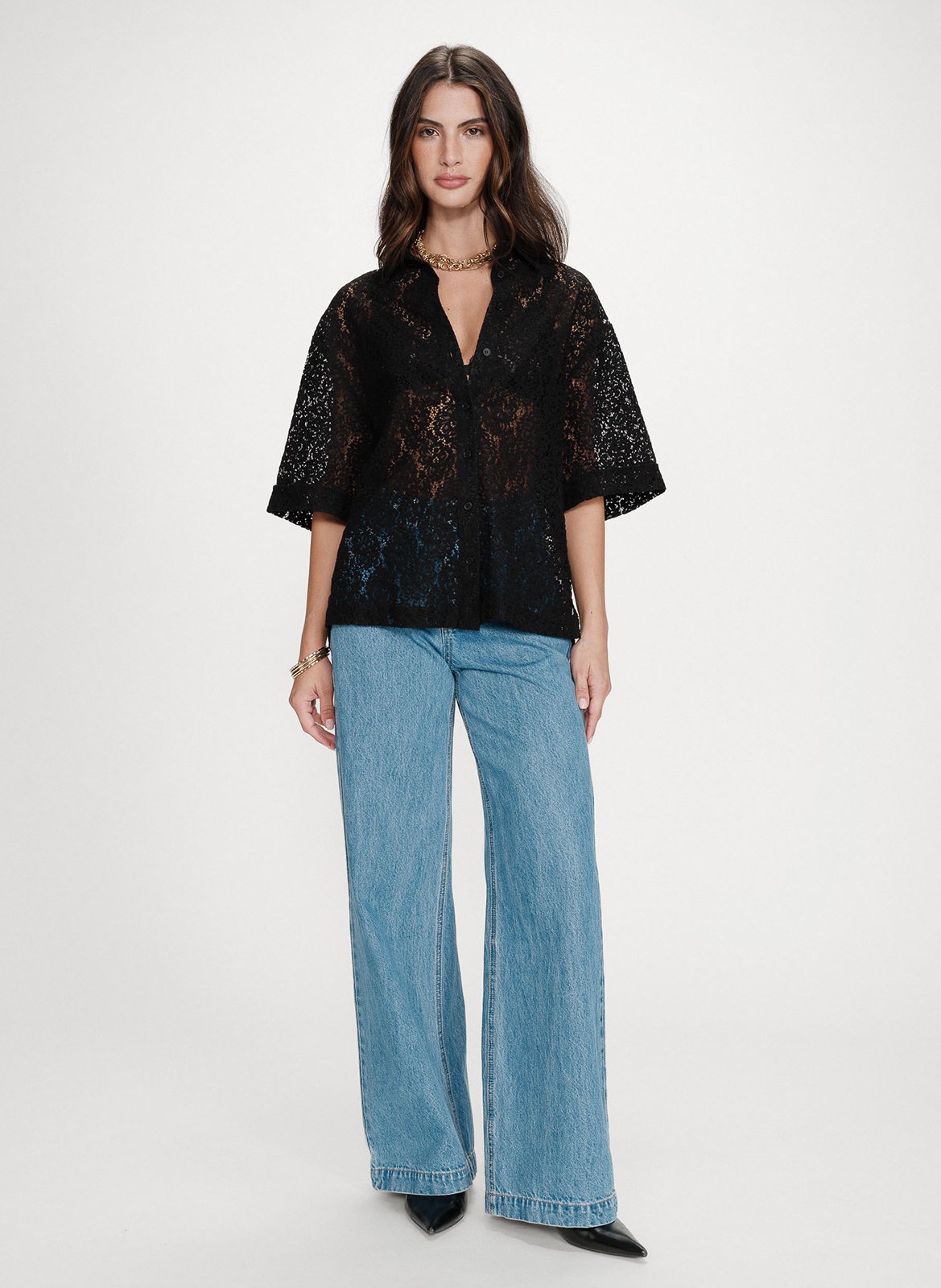 Chemise col classique en dentelle GRACE ET MILA Noir