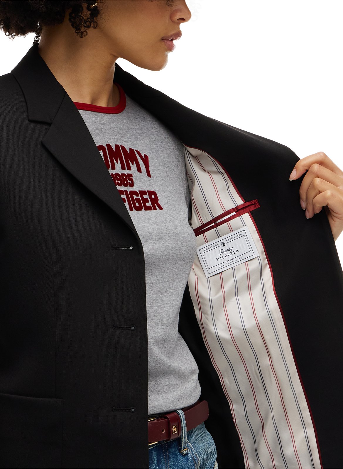 Straight wool-blend tailored jacket TOMMY HILFIGER Black
