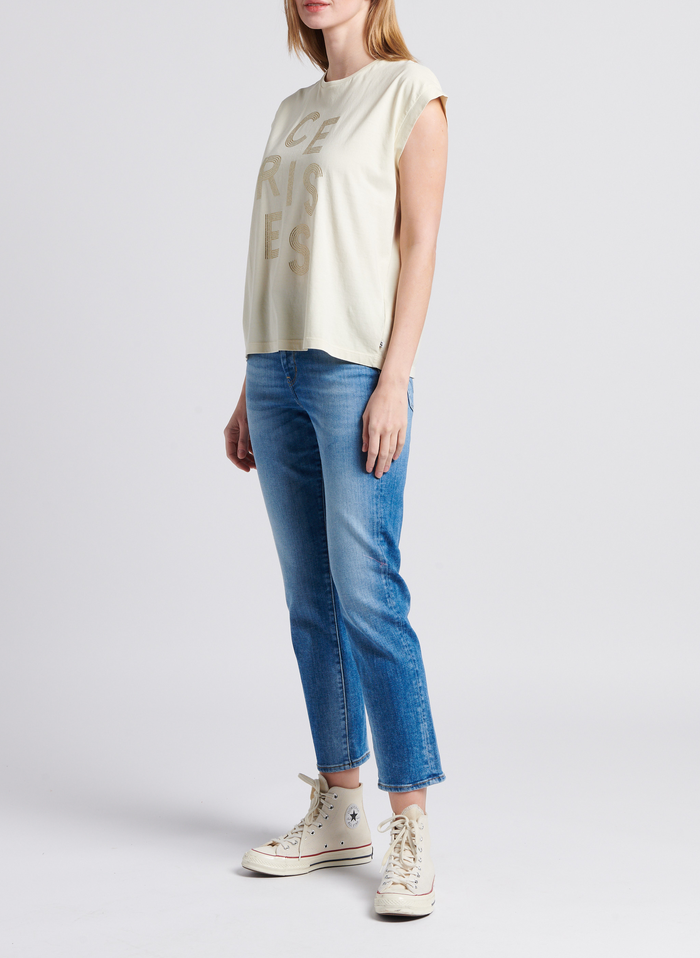 Straight-leg stretch cotton cropped jeans LE TEMPS DES CERISES Blue
