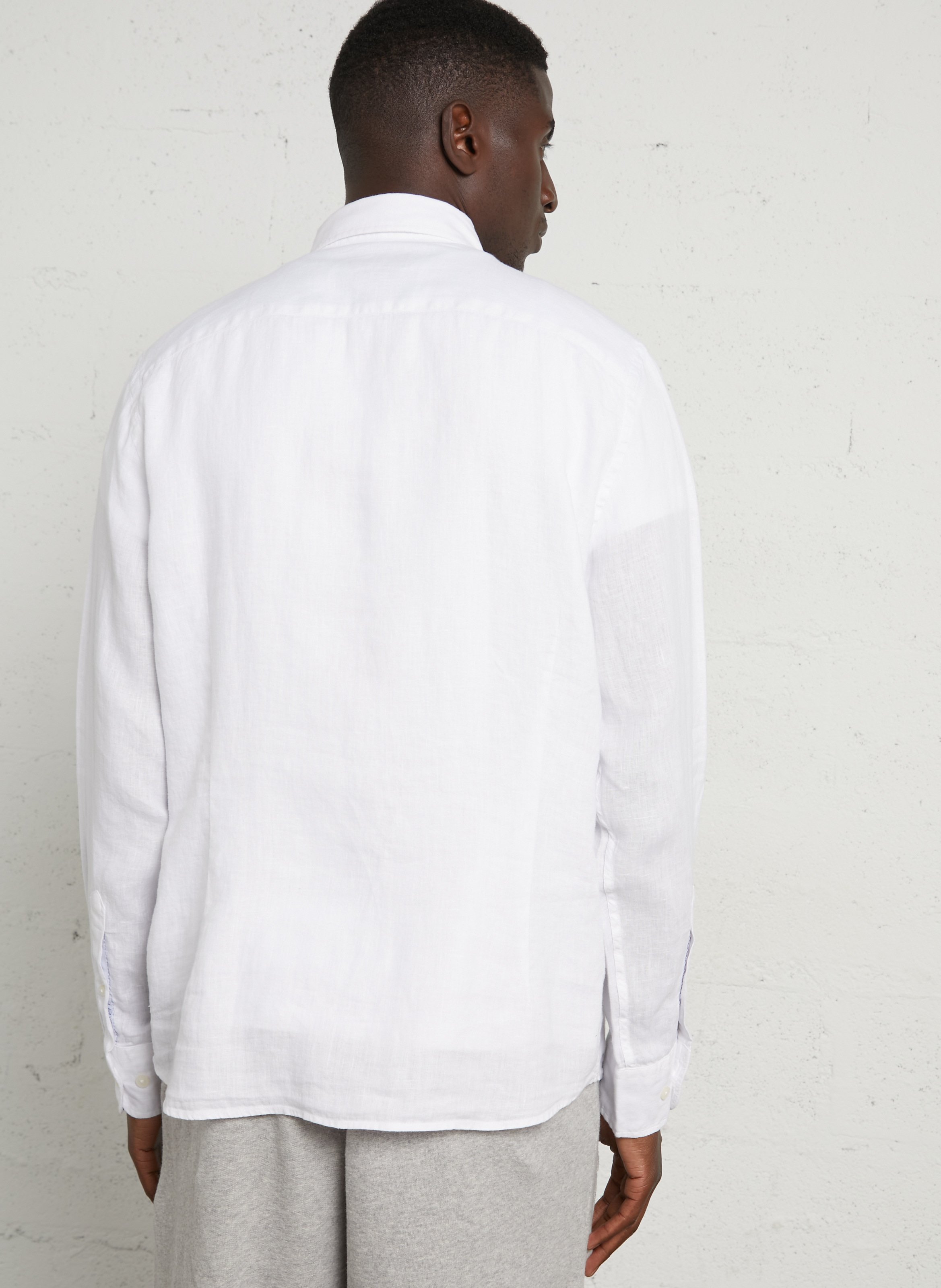 Tailored-fit shirt with American collar embroidered in linen HACKETT White