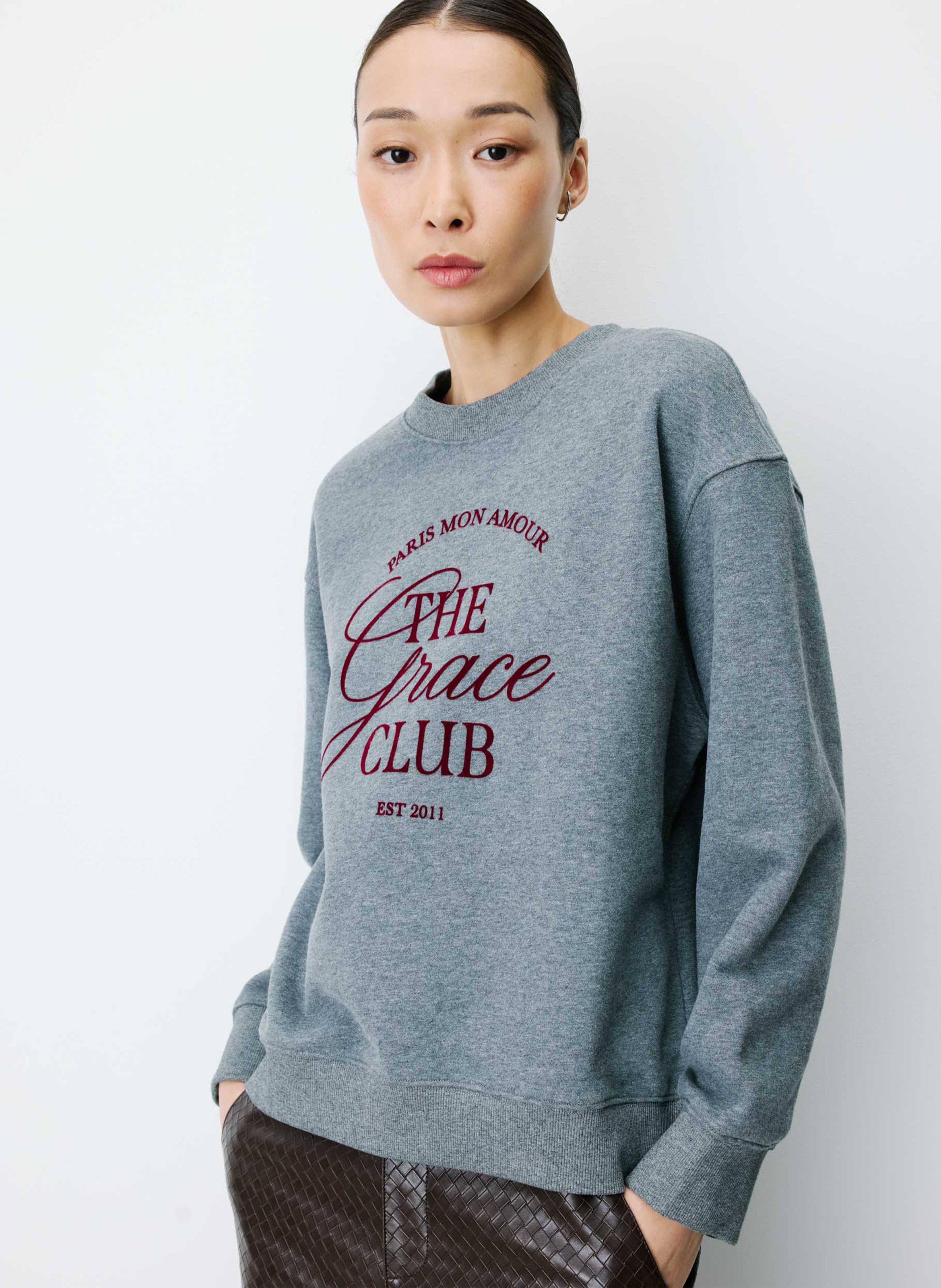 Round-neck cotton-blend sweatshirt GRACE ET MILA Black