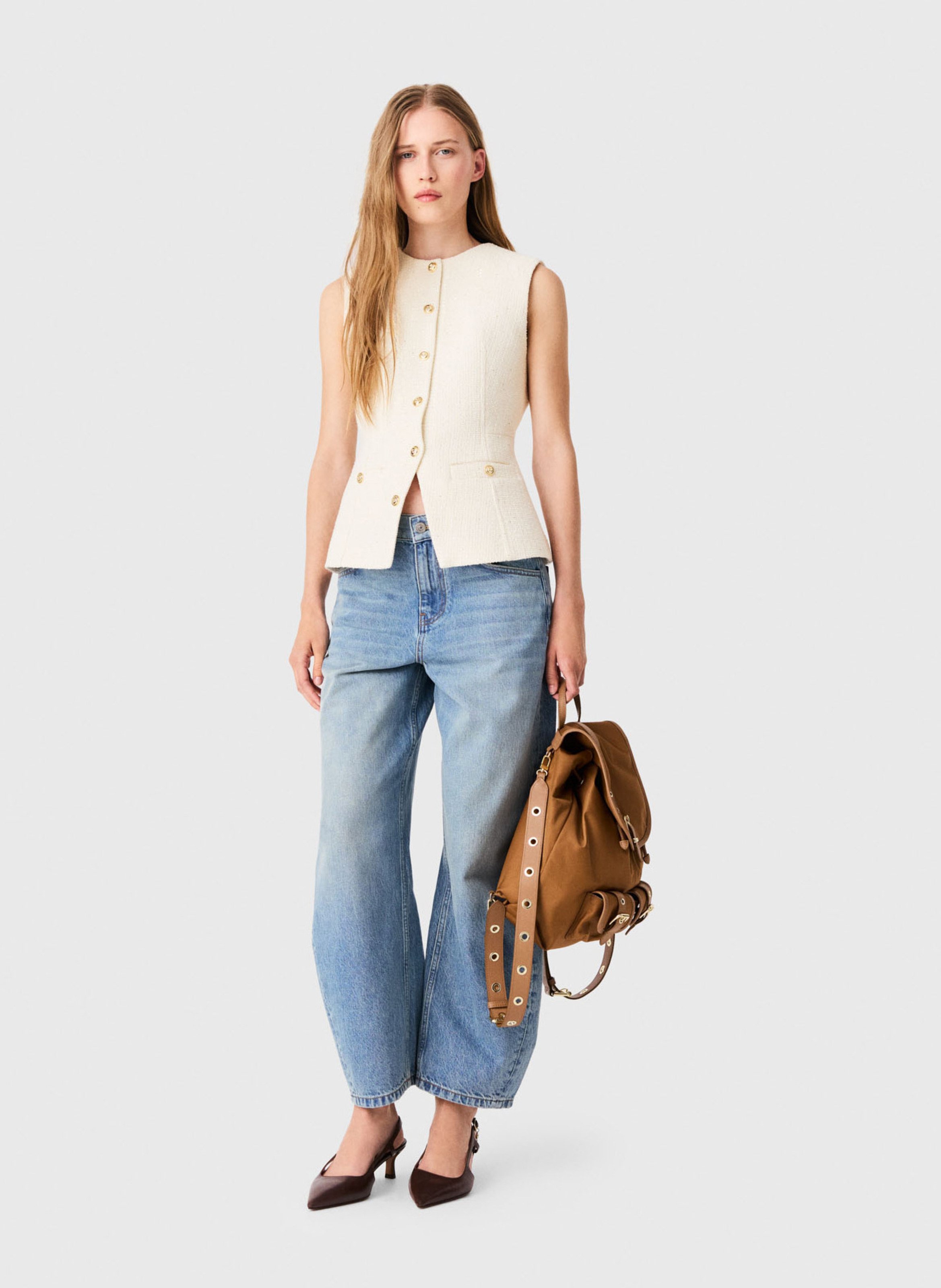 Fitted top in blended cotton MAJE Beige