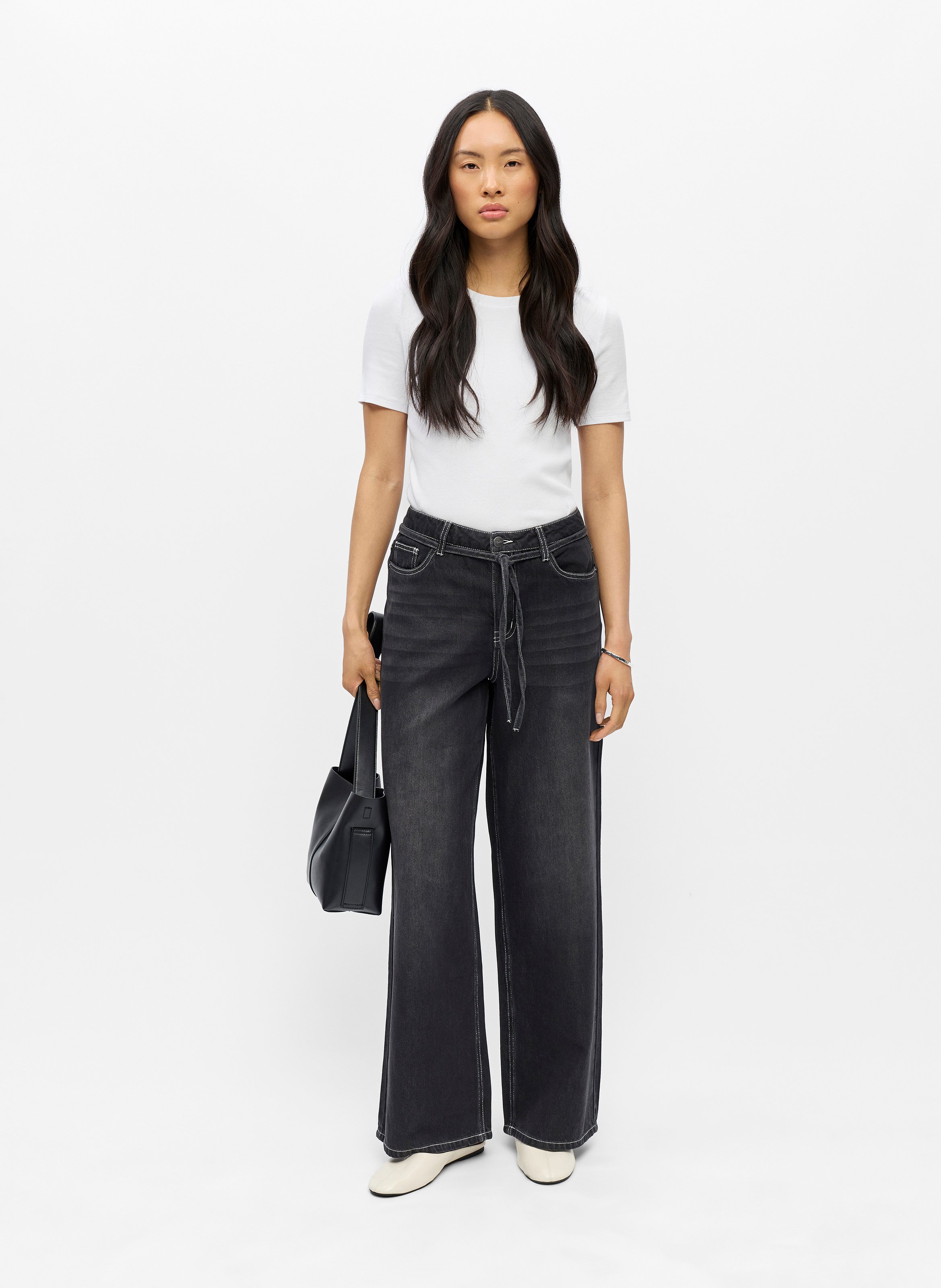 Flared organic cotton blend jeans OBJECT Black