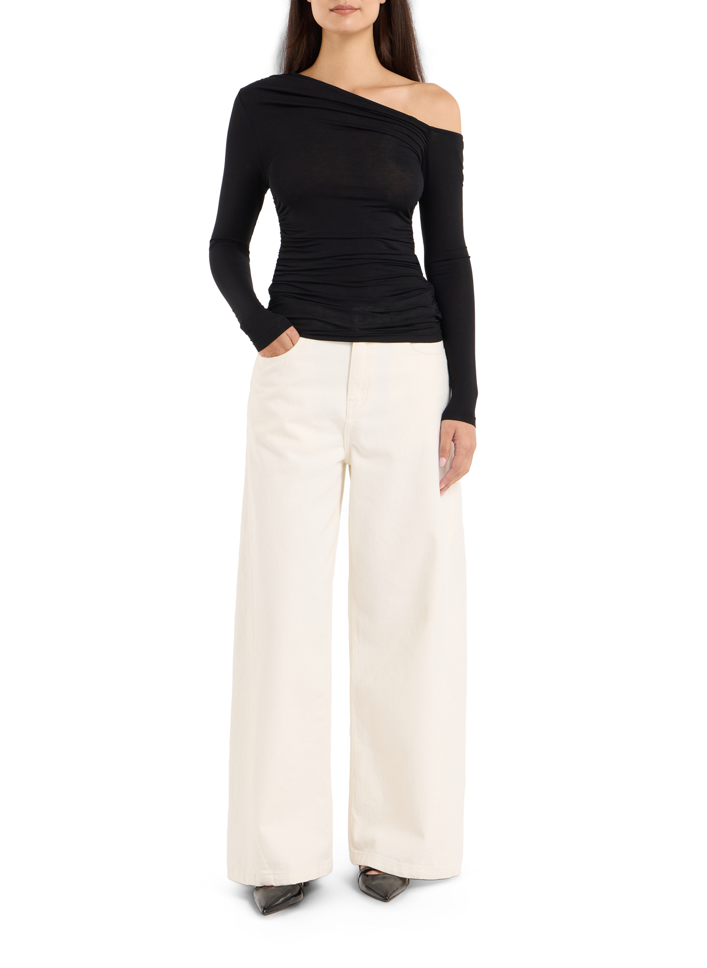 Top with asymmetric neckline SAISON 1865 Black