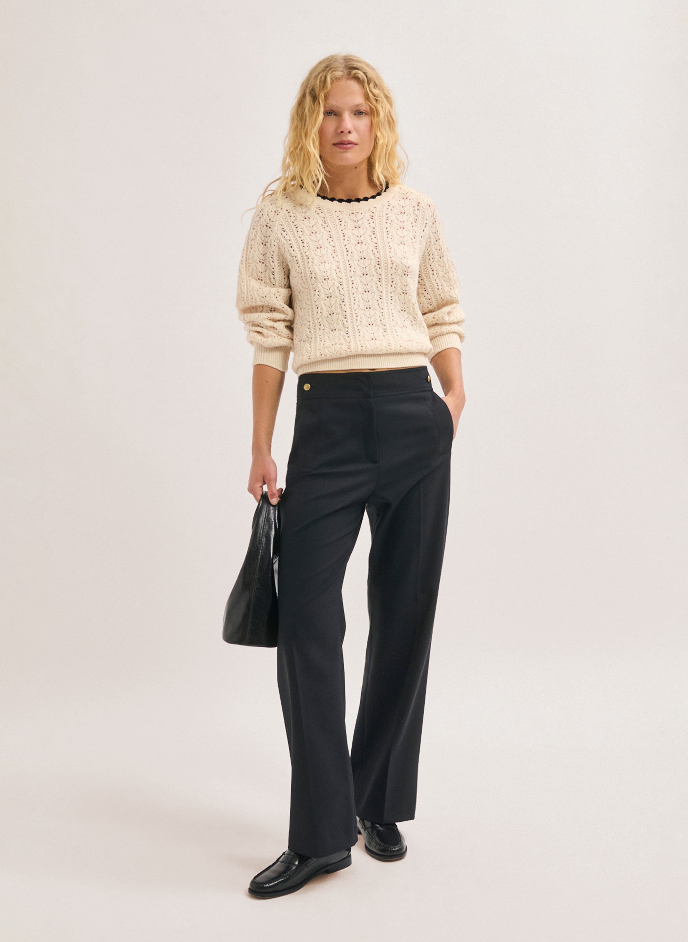 Wijde broek met hoge taille PABLO Zwart