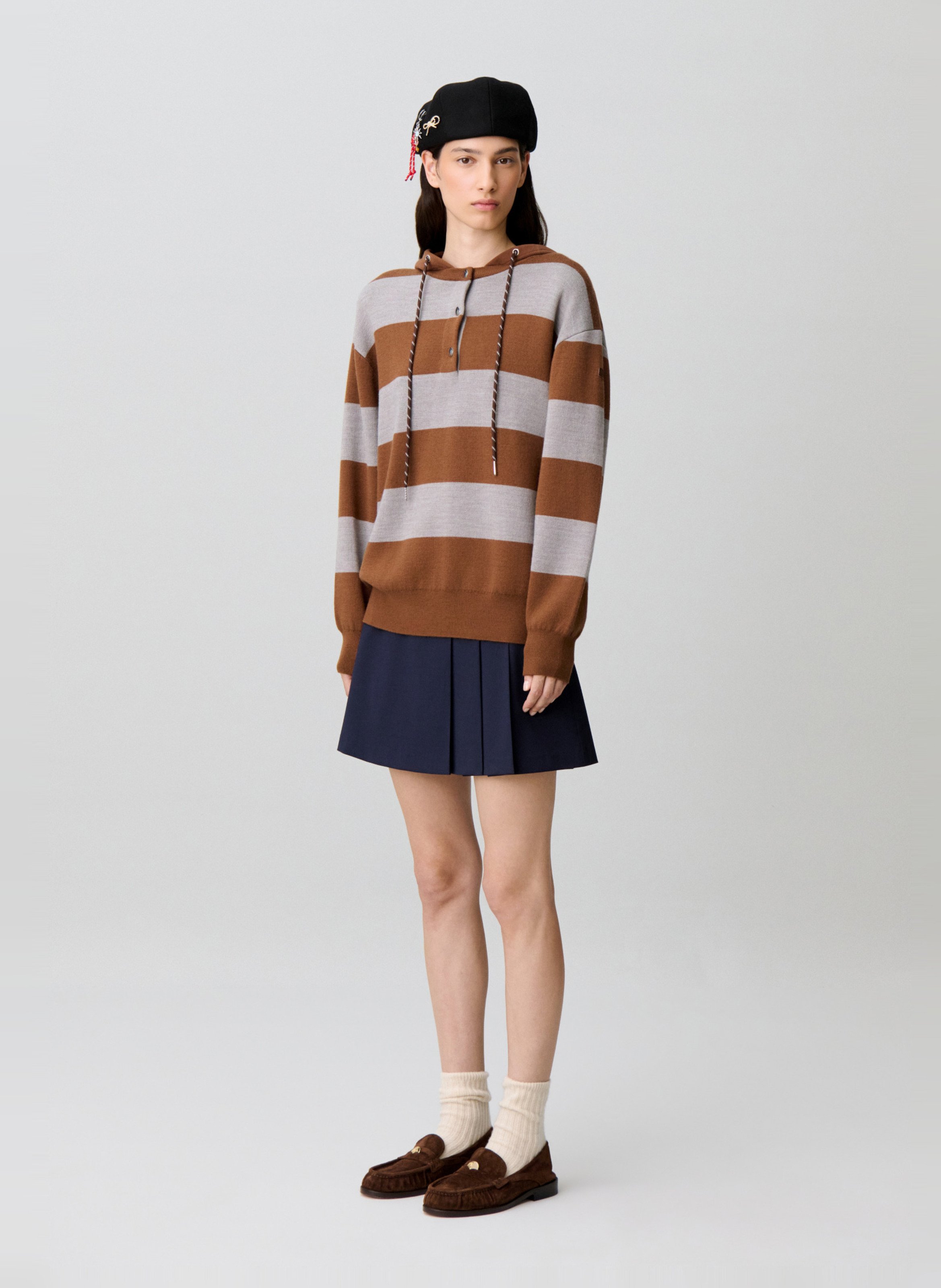 Sweat droit à rayures à capuche en laine mélangée CLAUDIE PIERLOT Multicolore