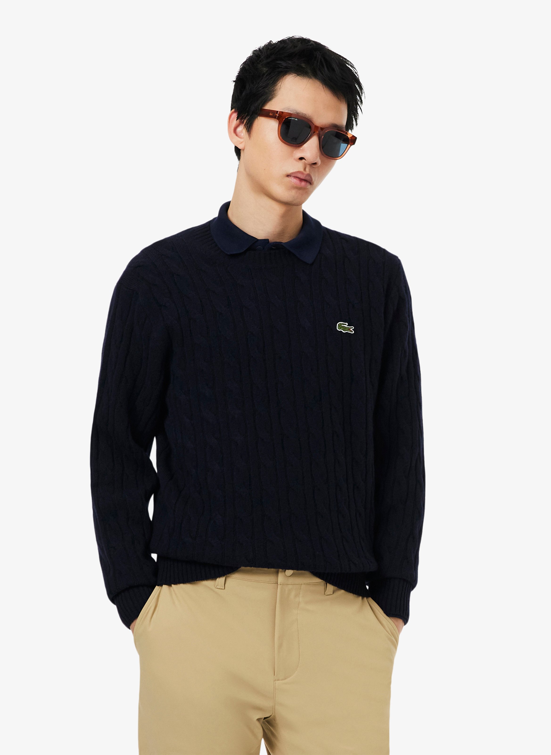 Straight wool cable-knit round-neck jumper LACOSTE