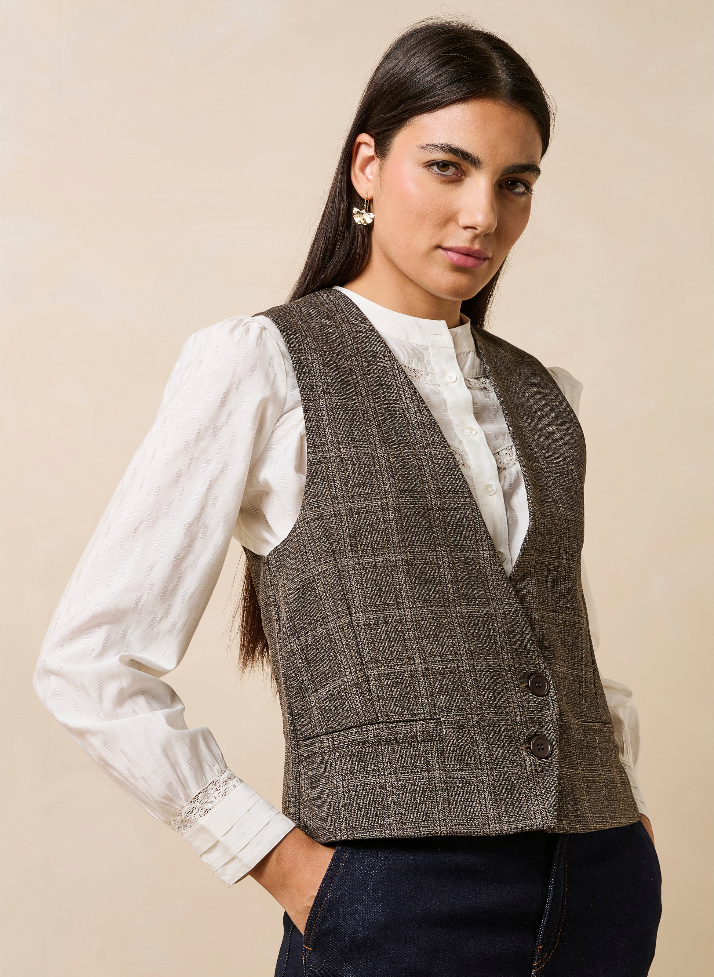 Straight checkered vest LA FEE MARABOUTEE Brown