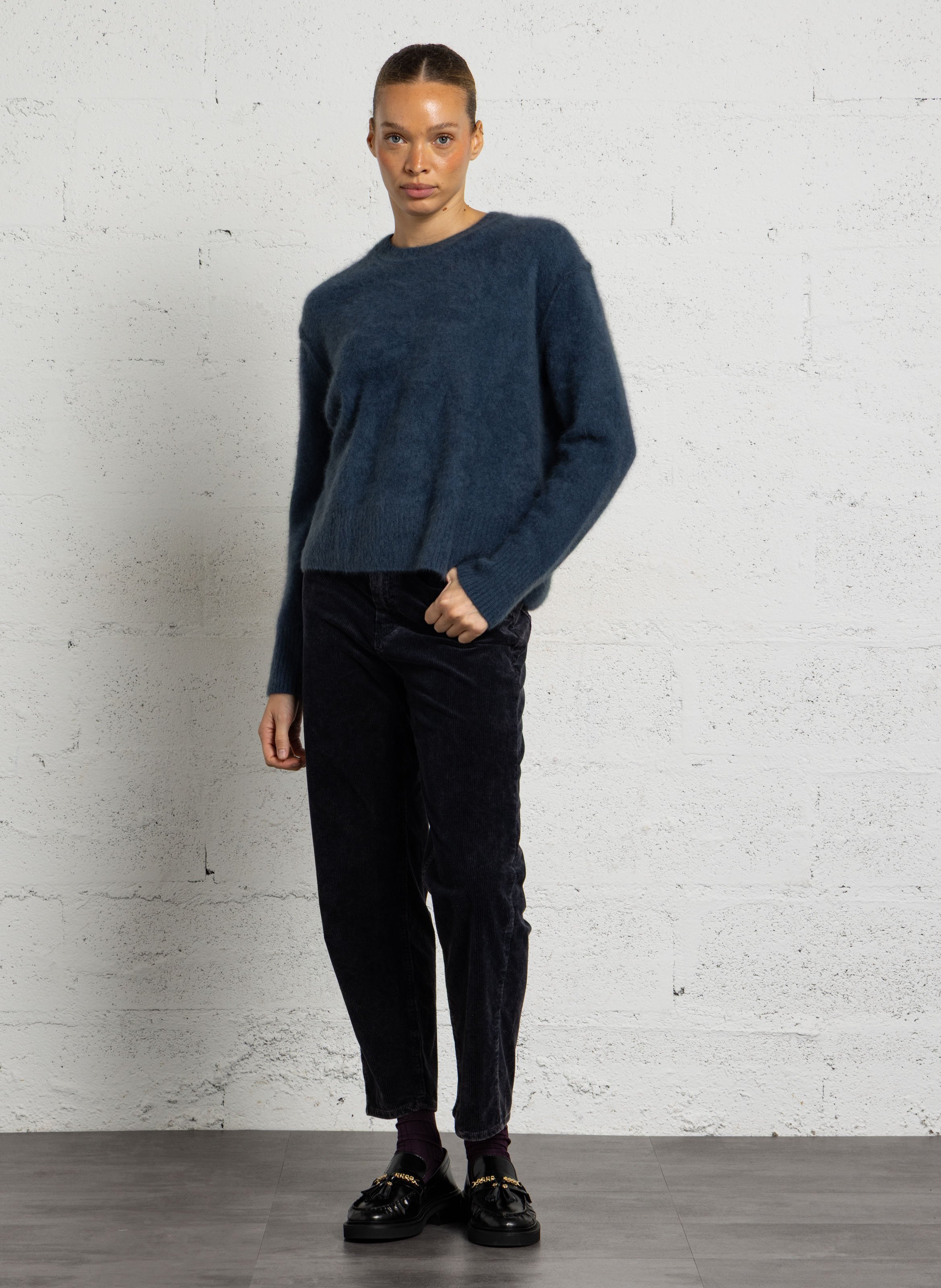 Pull col rond en laine BELLA JONES Bleu